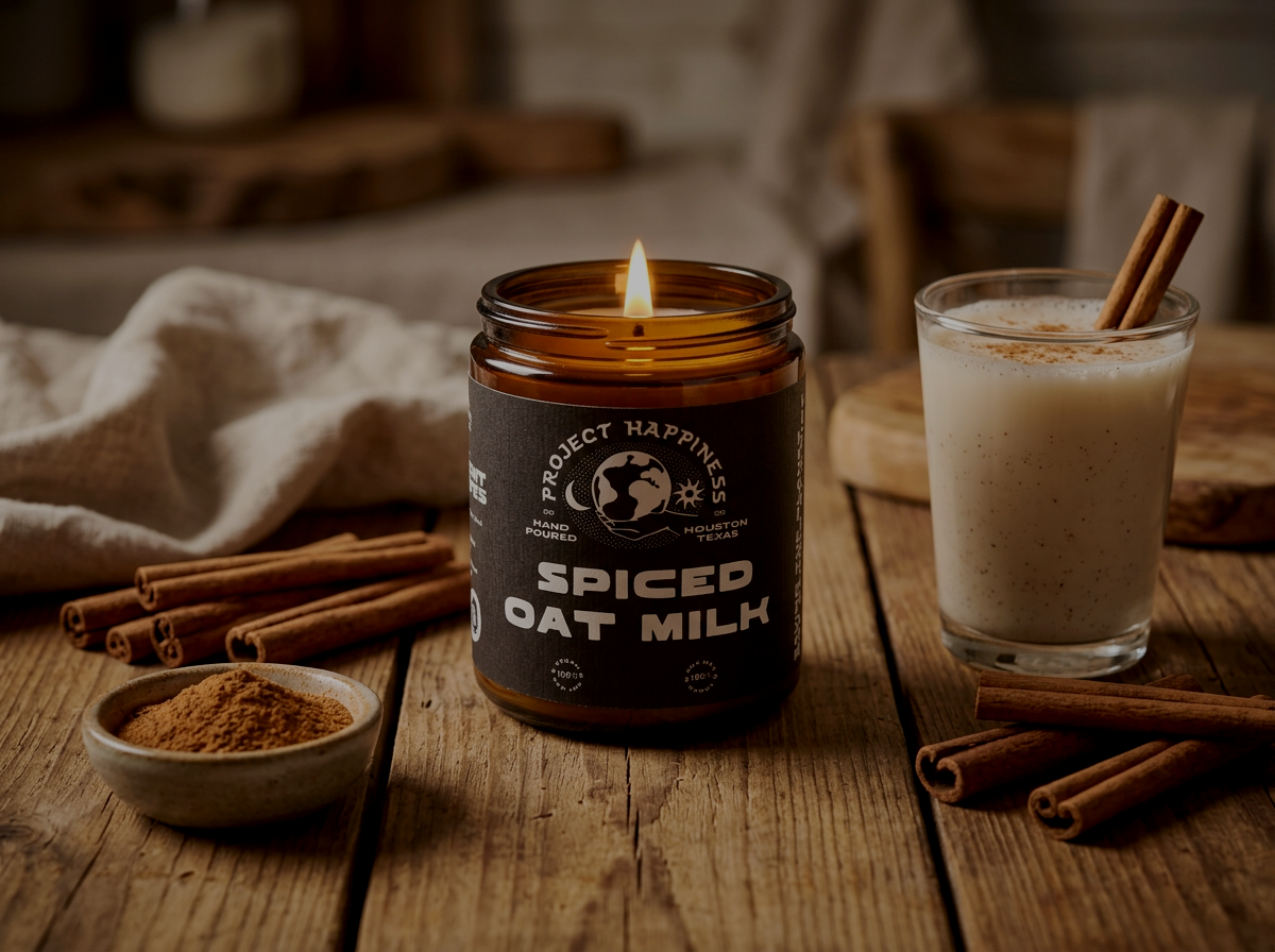 Spiced Oat Milk candle with cinnamon sticks and horchata