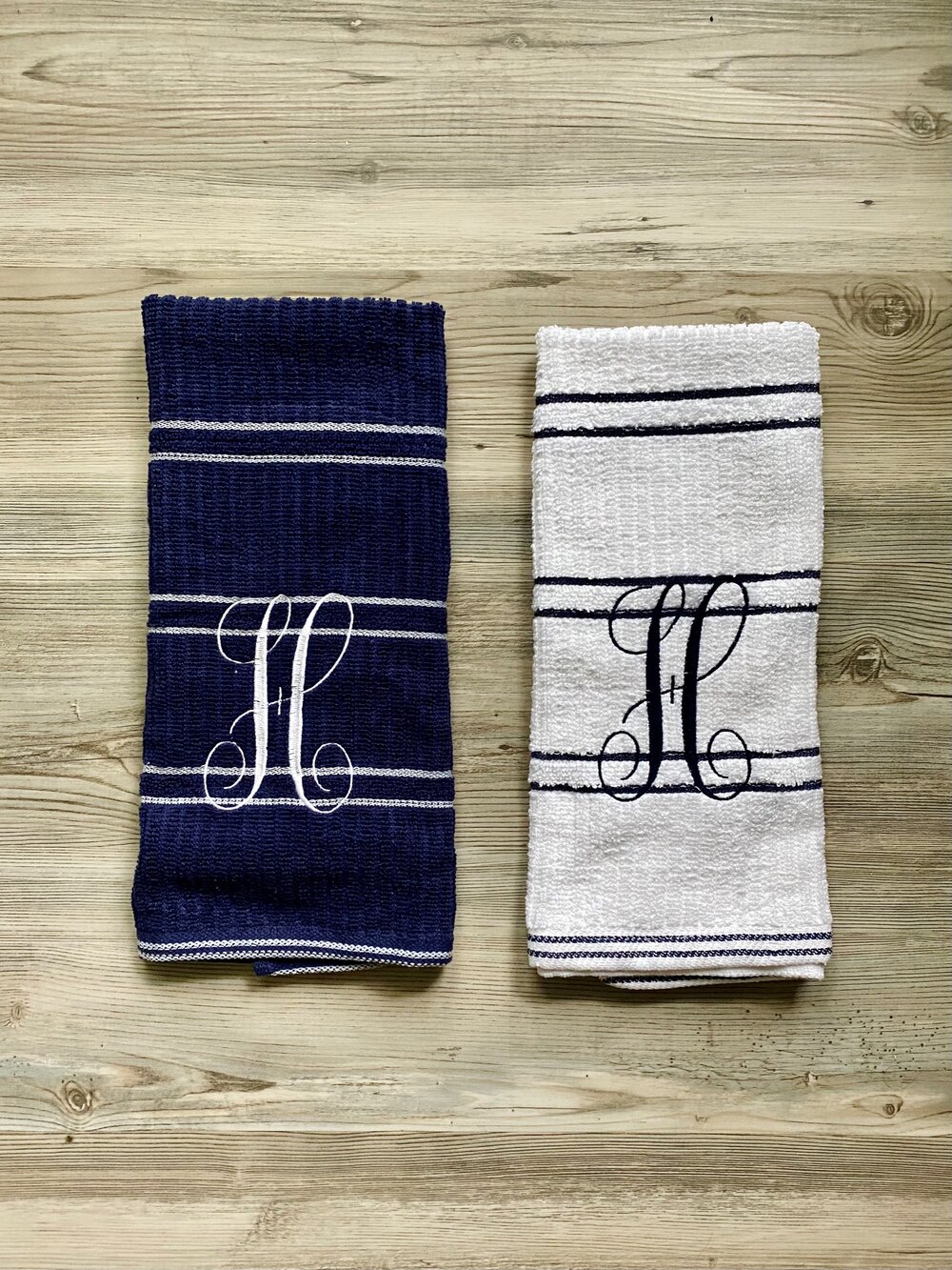 Navy & White Monogrammed Kitchen Towel — The Berry Basics