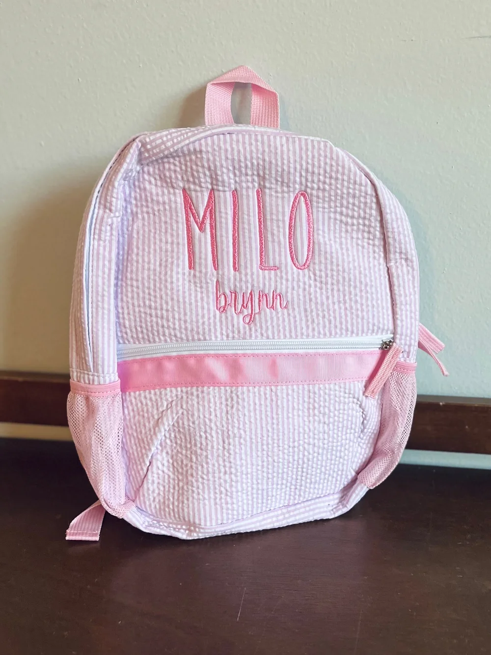 Personalized Seersucker Backpack with Name or Monogram, Seersucker