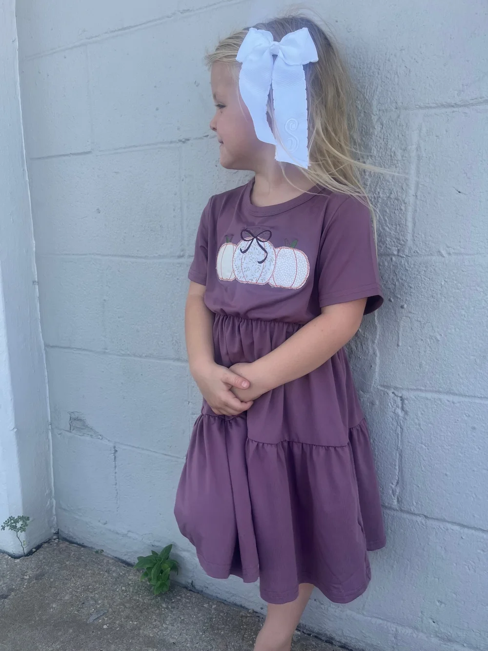 Purple Dress with Fall Applique Pumpkins with a Bow  The Berry Basics