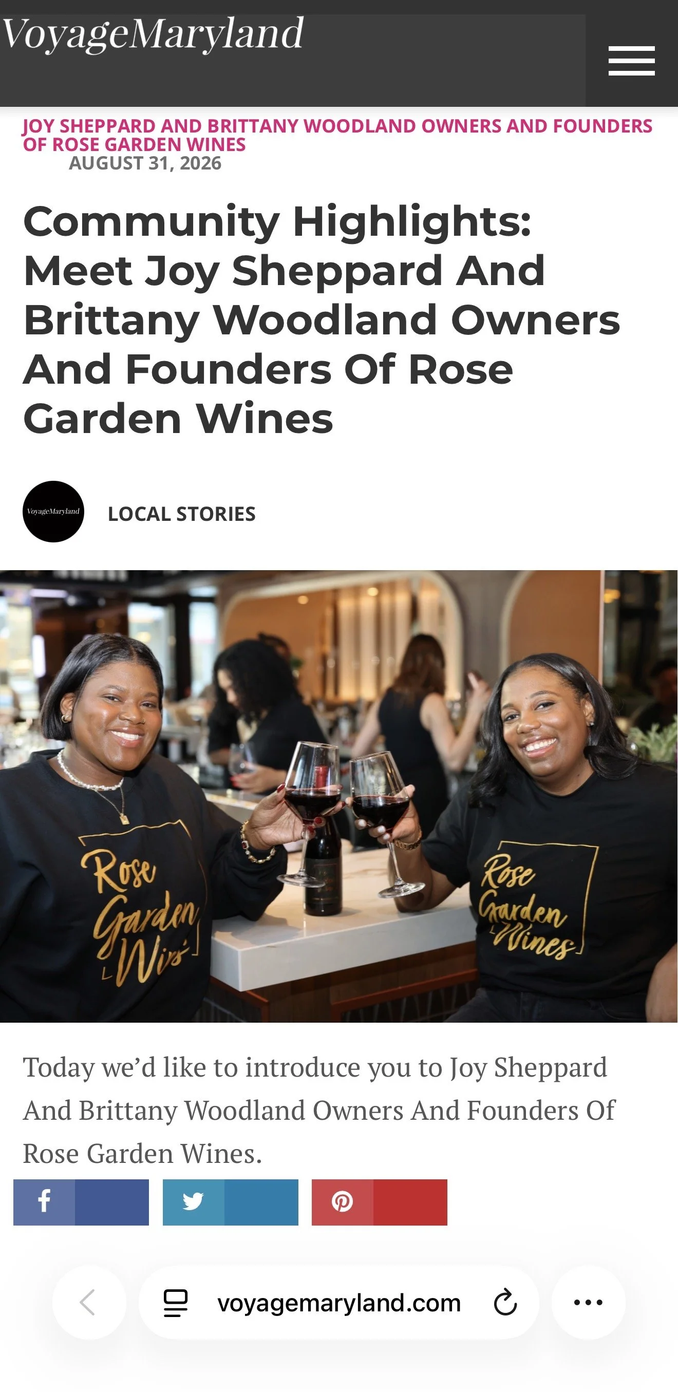 Voyage Maryland: Community Highlights: Meet Joy Sheppard And Brittany Woodland Owners And Founders Of Rose Garden Wines
