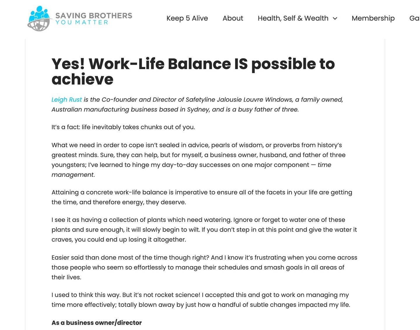&quot;Presence is key to achieving a more balanced lifestyle. If you&rsquo;re at home, keep work off your mind. If you&rsquo;re at work, try to stay focused on the job at hand. Prioritise of course, but generally, this has completely removed the frus