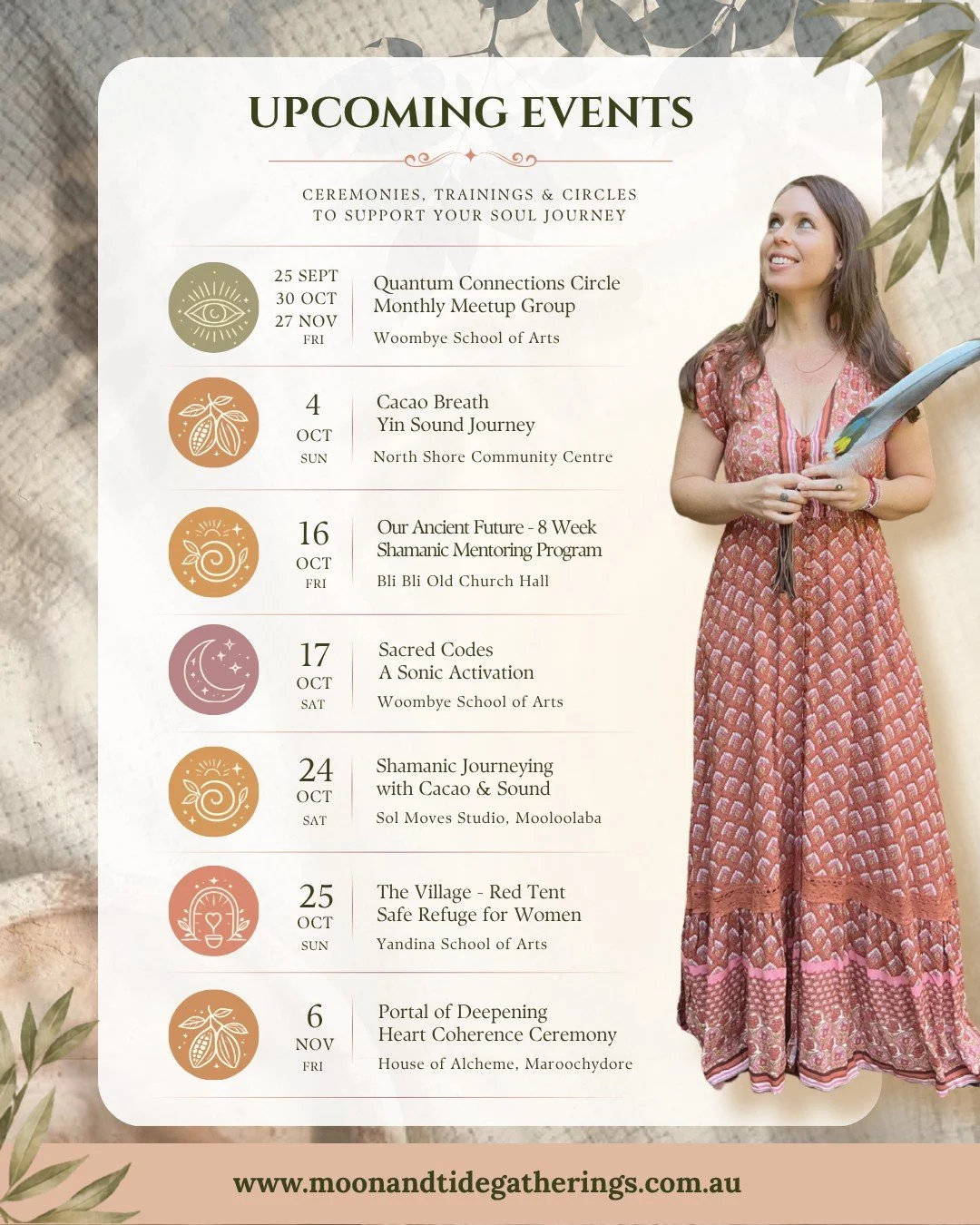 Some amazing things coming up.... 🌿

All the details can be found here:

https://www.moonandtidegatherings.com.au/gatherings