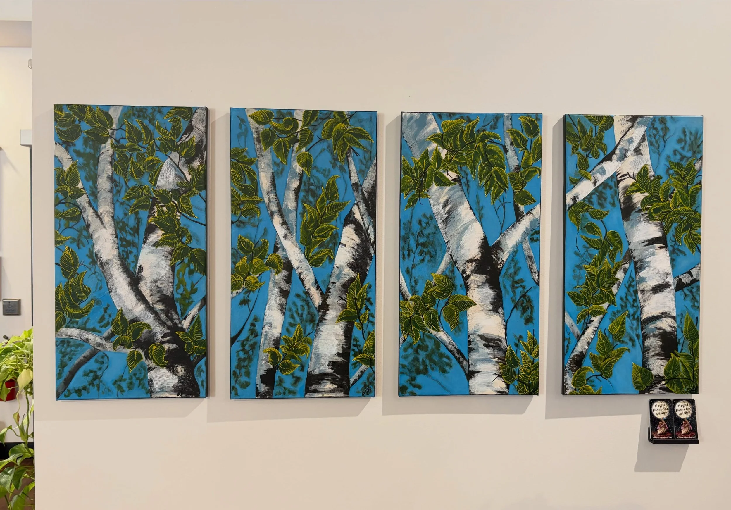 New art has arrived at JMAC Studio 🎨

&ldquo;Tropic of Birch Trees&rdquo; by Leesa JoAnn Iverson (@leesajoanniverson) is now on display and available for purchase. A vibrant four-panel original acrylic piece inspired by the beauty of nature.

&bull;
