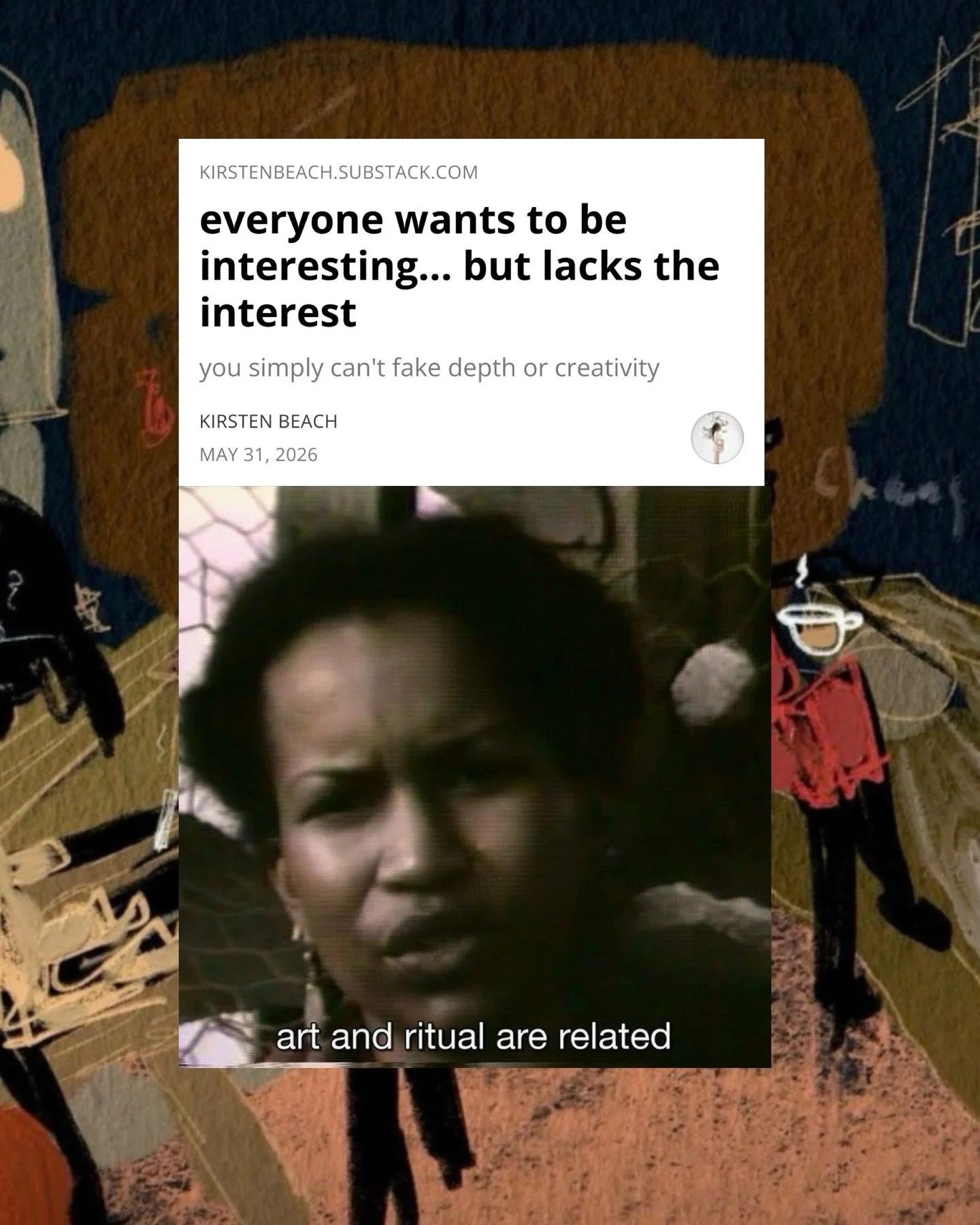 I wrote something new on substack. Link in bio.

This was heavily inspired by @bonnie.humpherys video on manufactured personas online and people chasing trends instead of cultivating a craft, so I hope you enjoy&mdash;and if you don&rsquo;t, that&rsq
