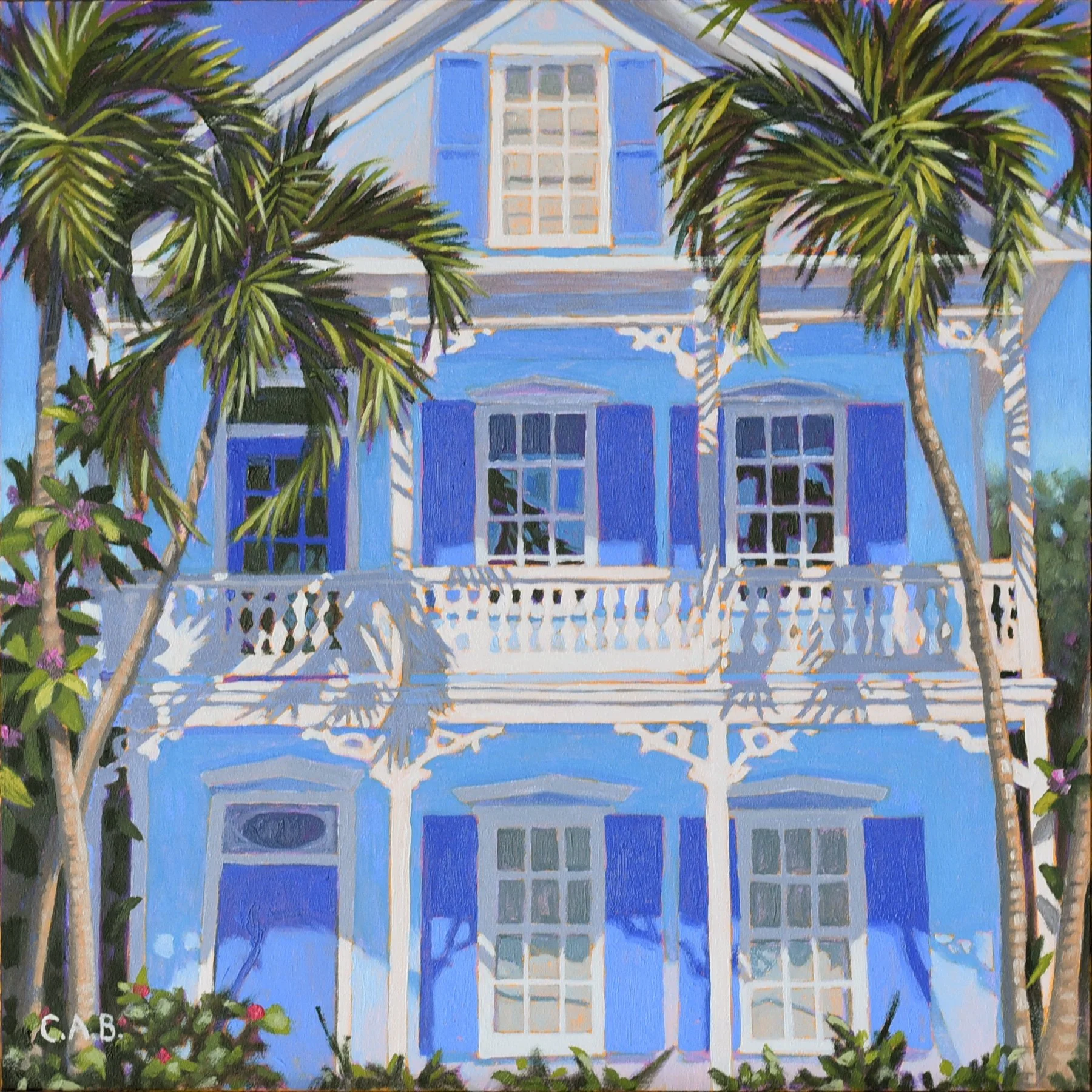 "Blue Two Story" 8x8 oil on board