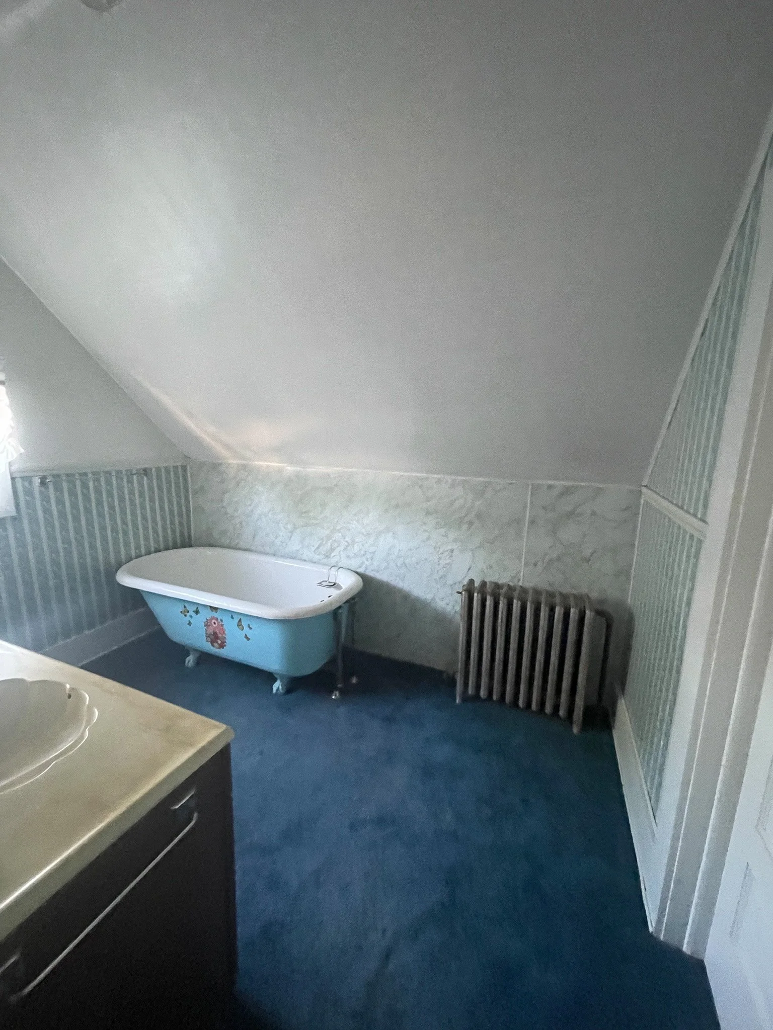 Here's our hall bathroom.  We love the deep clawfoot tub.