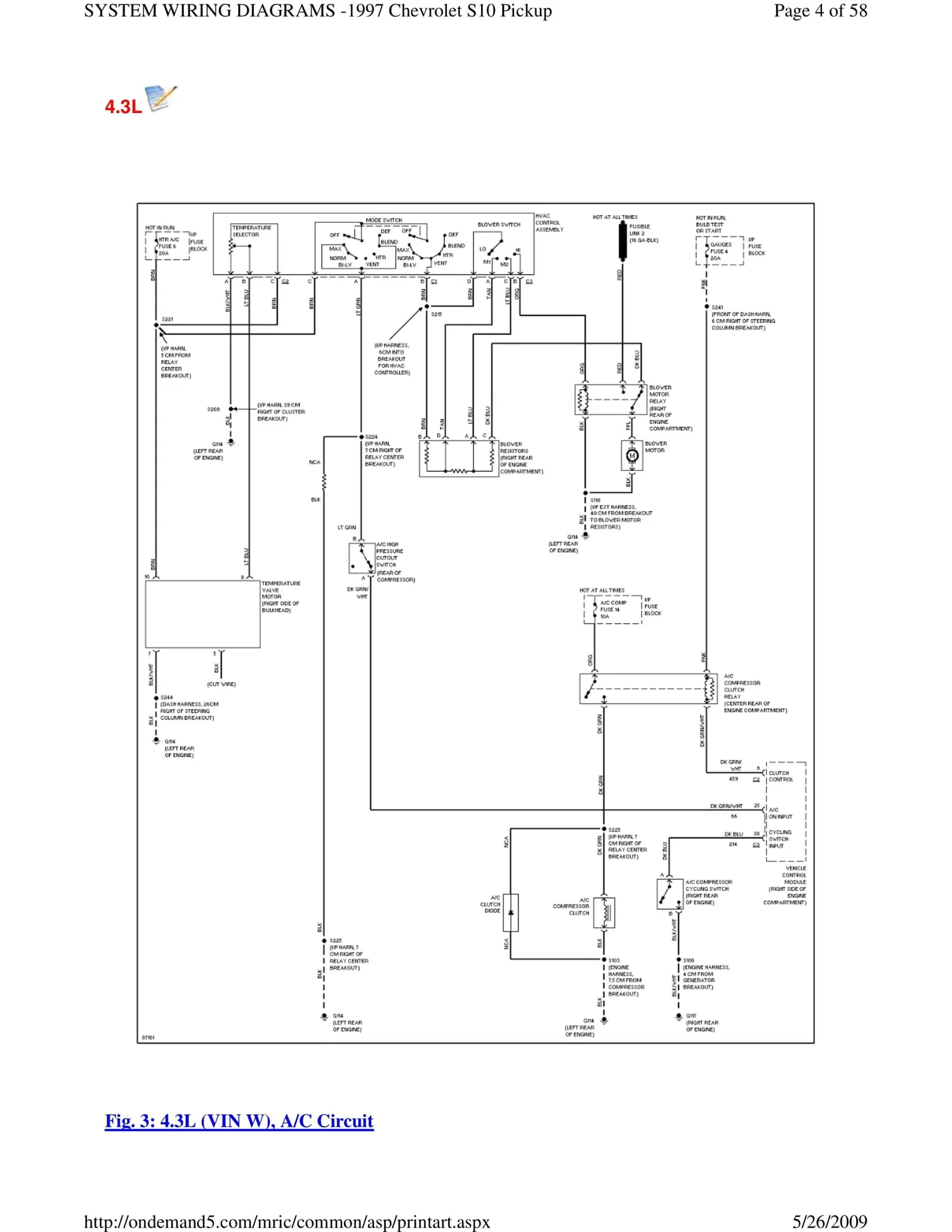 1997 Chevrolet S-10 Pickup Wiring Diagrams — S10LIFE