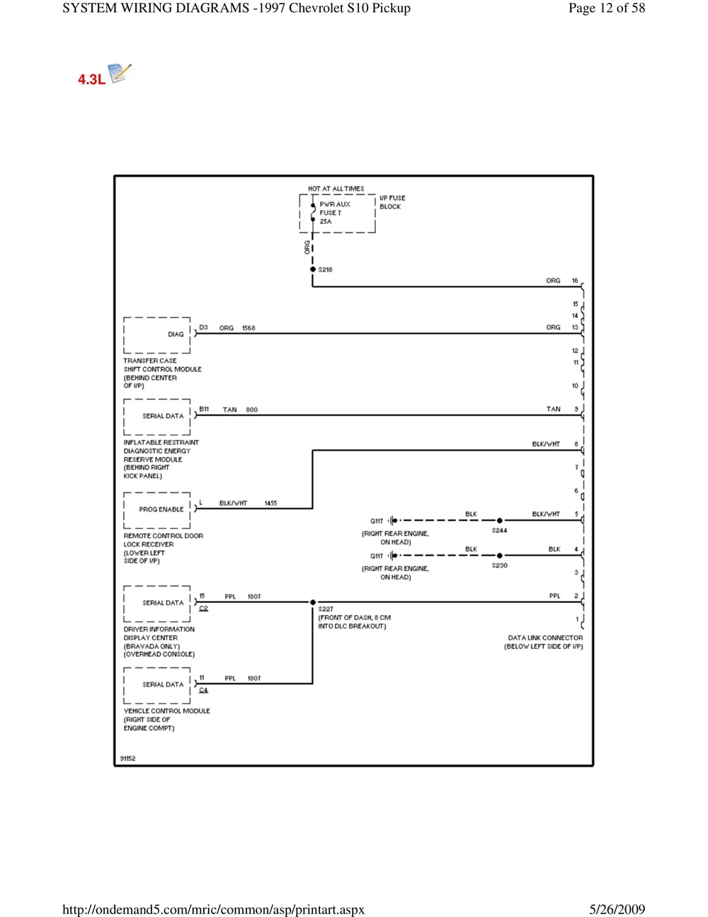 1997 Chevrolet S-10 Pickup Wiring Diagrams — S10LIFE