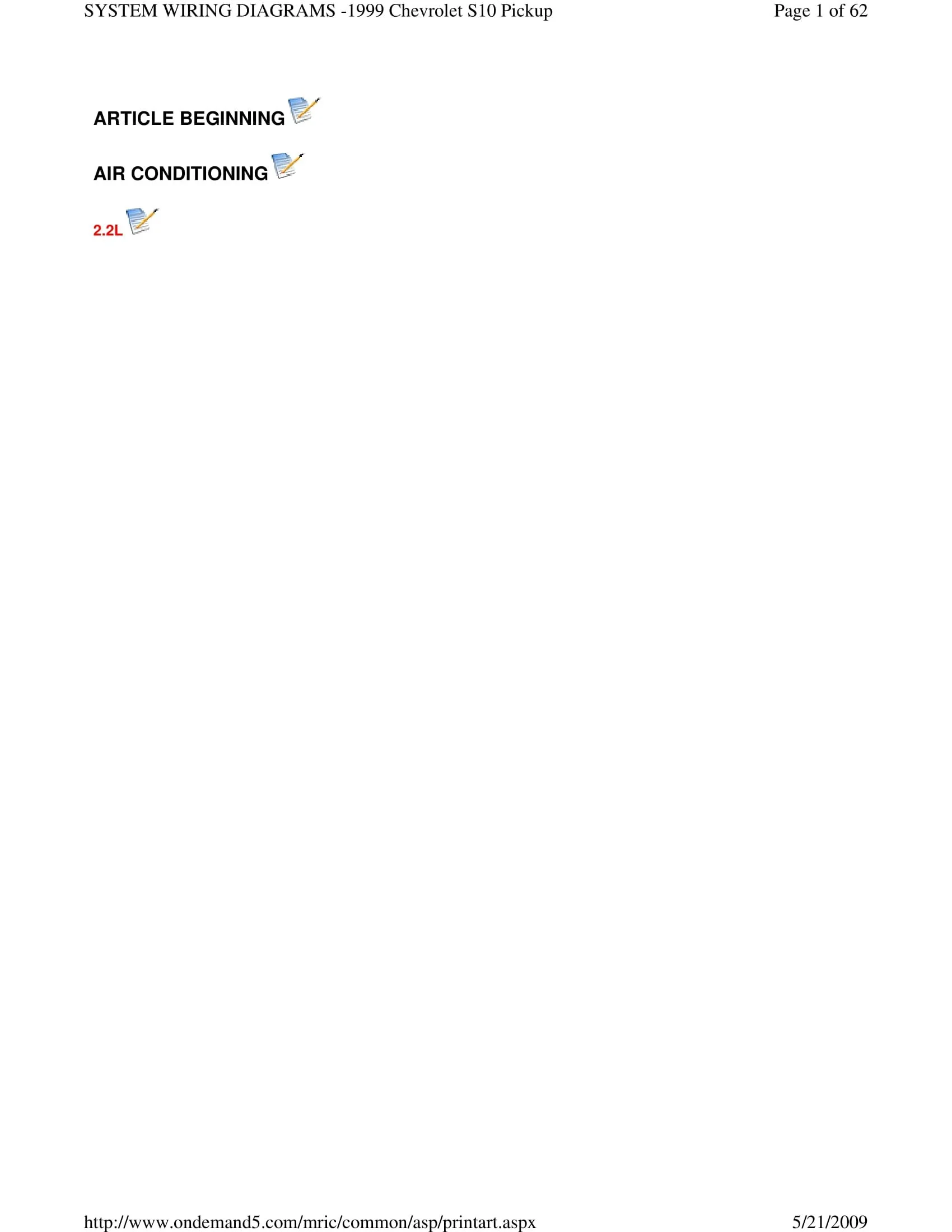 1999 Chevrolet S-10 Pickup Wiring Diagrams — S10LIFE