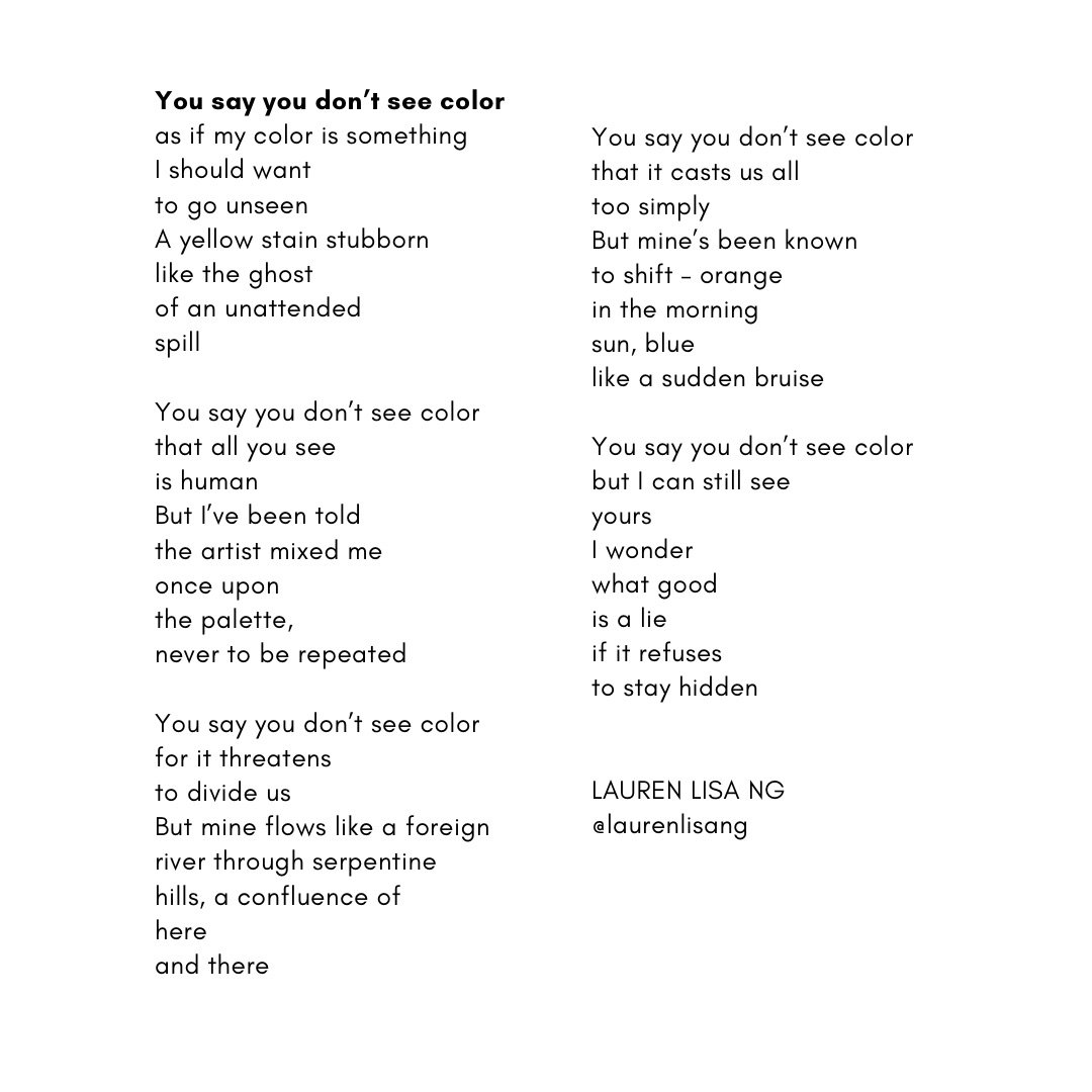 You say you don't see color — Lauren Lisa Ng