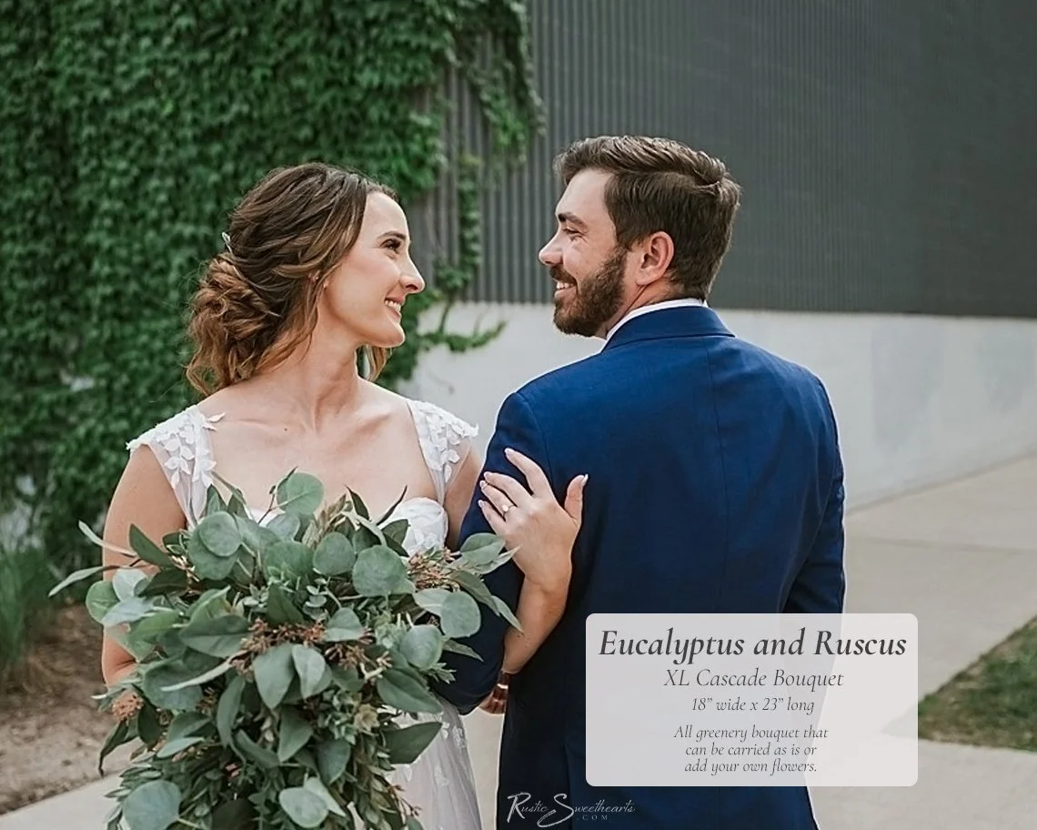 Eucalyptus & Ruscus Wedding Flowers - XL Bridal Cascade Bouquet Faux Greenery