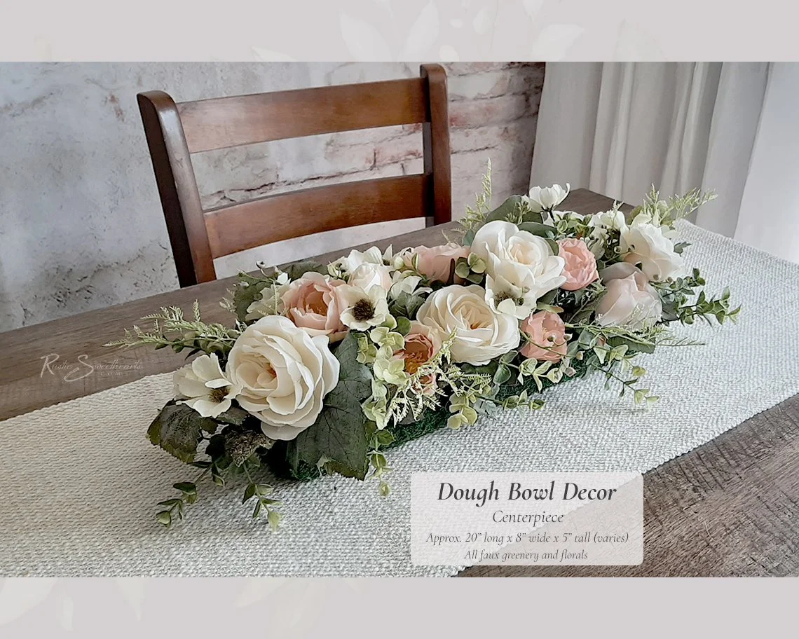Faux Rose Peony Arrangement Centerpiece - Galvanized Metal Tray - Off-White Ivory Soft Pink Everlasting Silk Flowers Farmhouse Chic Decor