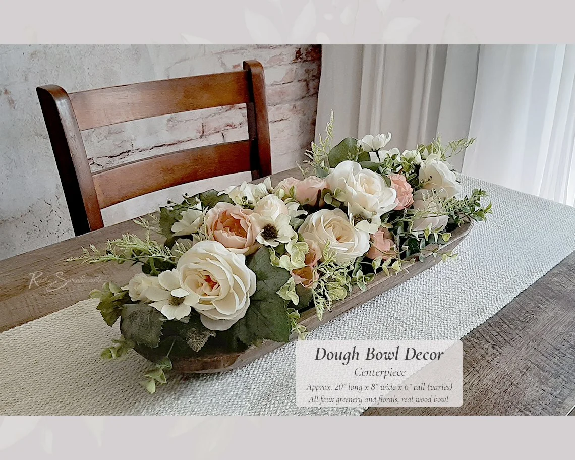 Faux Rose Peony Arrangement Centerpiece - Galvanized Metal Tray - Off-White Ivory Soft Pink Everlasting Silk Flowers Farmhouse Chic Decor