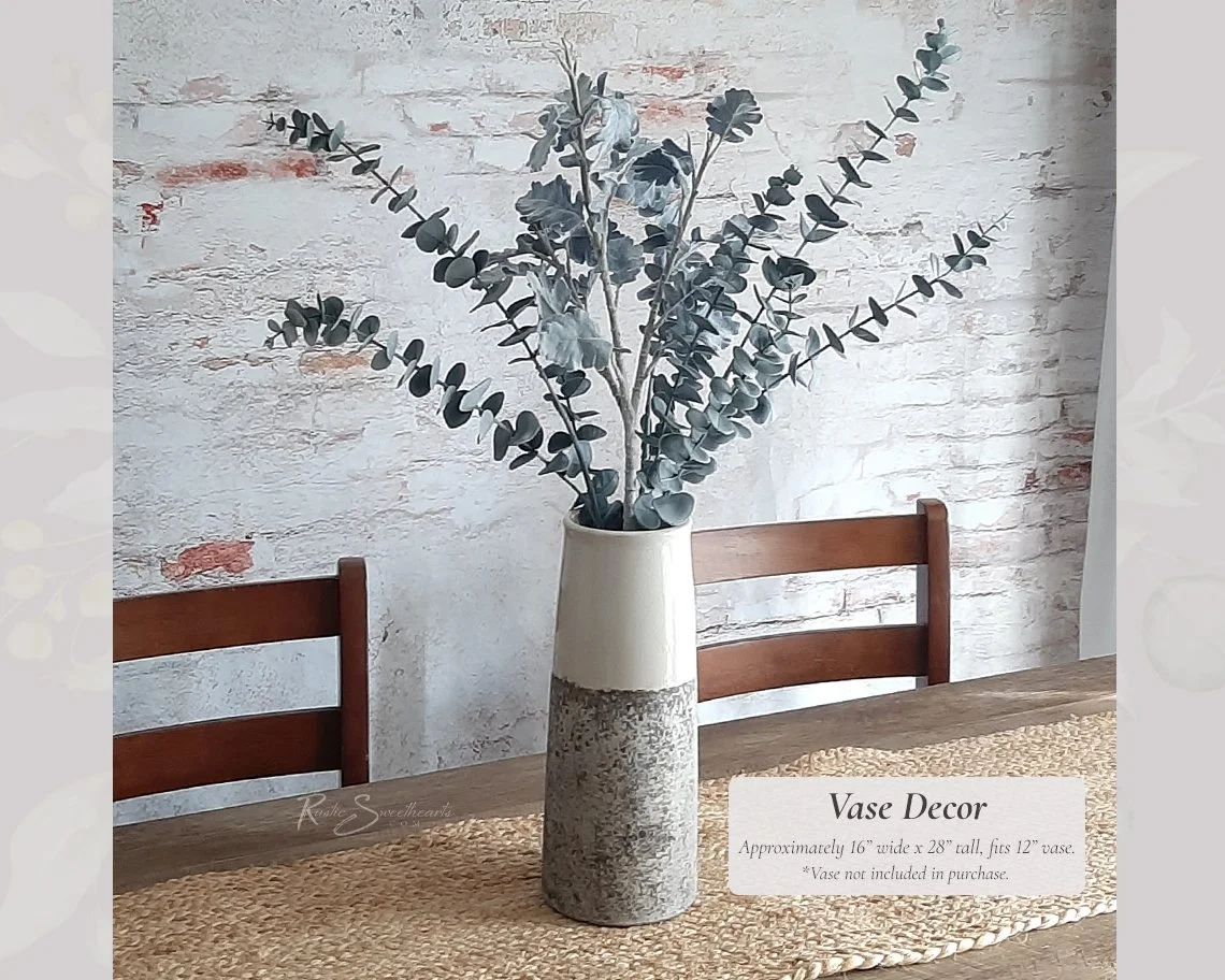 Vase Decor Centerpiece - Faux Lavender, Spiral Eucalyptus, Dusty Miller Arrangements