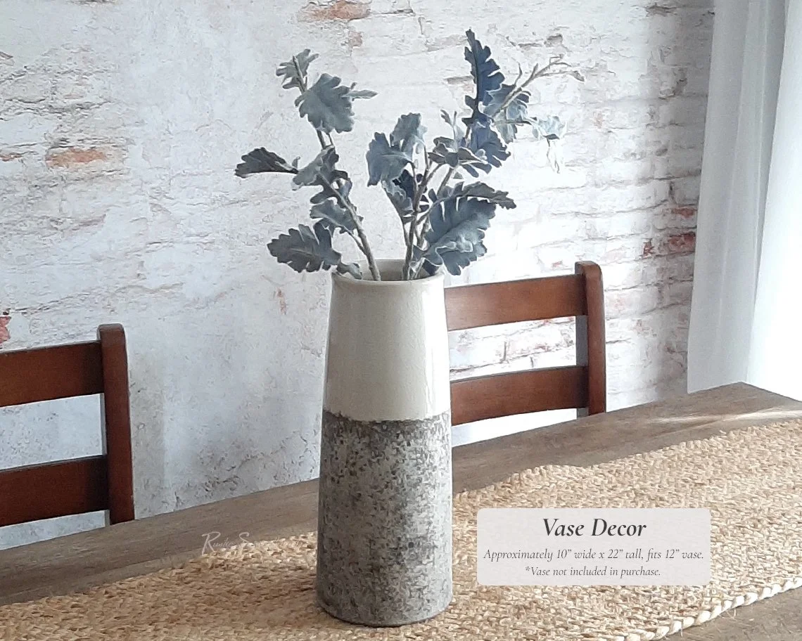 Vase Decor Centerpiece - Faux Lavender, Spiral Eucalyptus, Dusty Miller Arrangements