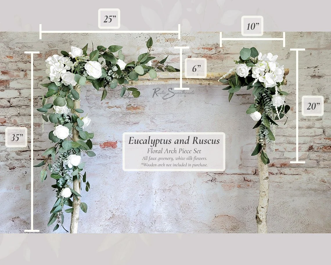 Eucalyptus and Ruscus Wedding Flowers - White Hydrangea and Rose - Arch Arbor Decor Faux Florals Bridal Bridesmaid Bouquet Cascade Groom