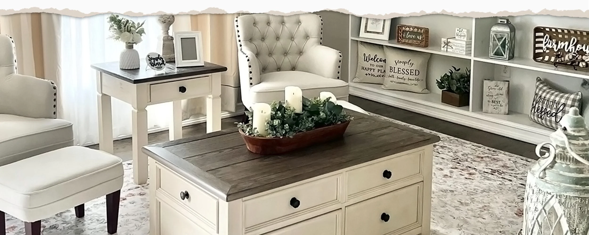 Dough Bowl Decor Centerpiece | Faux Eucalyptus and Ruscus Arrangement - This dough bowl decor centerpiece is a collection of high quality faux materials hand selected, altered, and arranged into elegant, home-warming farmhouse / cottagecore decor!

M