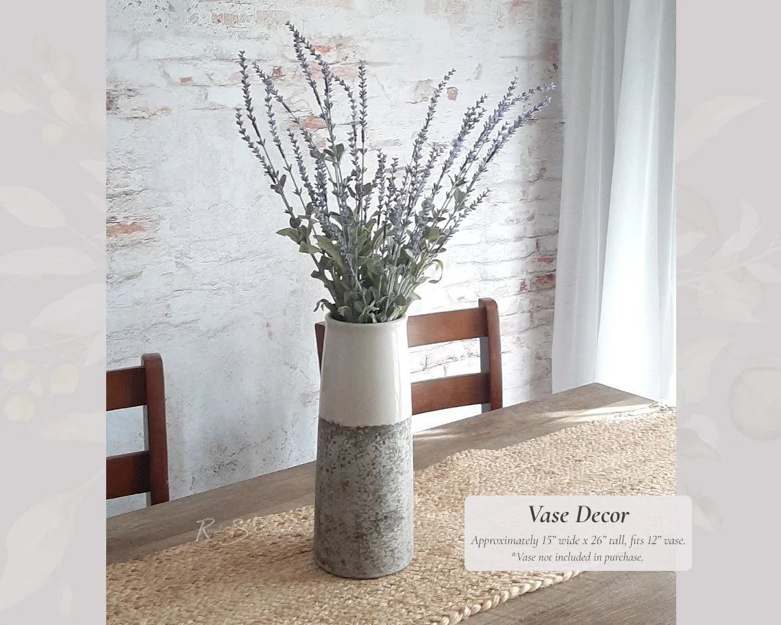 Vase Decor Centerpiece - Faux Lavender, Spiral Eucalyptus, Dusty Miller Arrangements