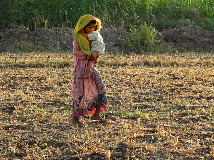 Mother and Child in Field, Luxor, Egypt