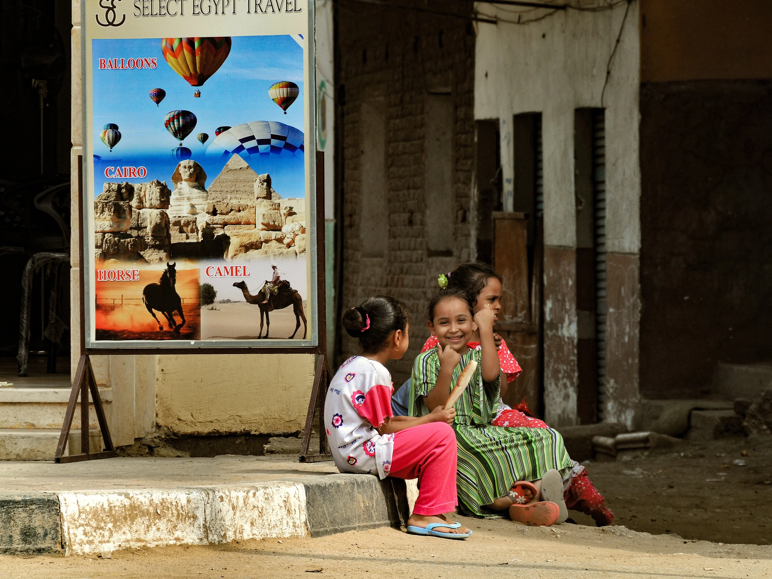 Little Girls on Street Corner, Cairo, Egypt