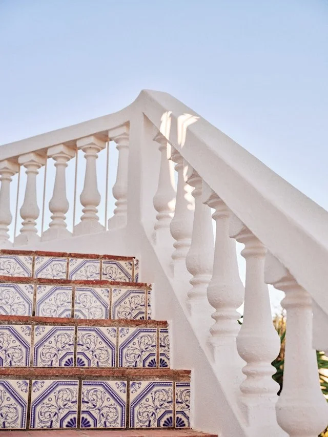 Portuguese azulejo tile staircase in Madeira sunlight — Kaisa Valtakari interior design