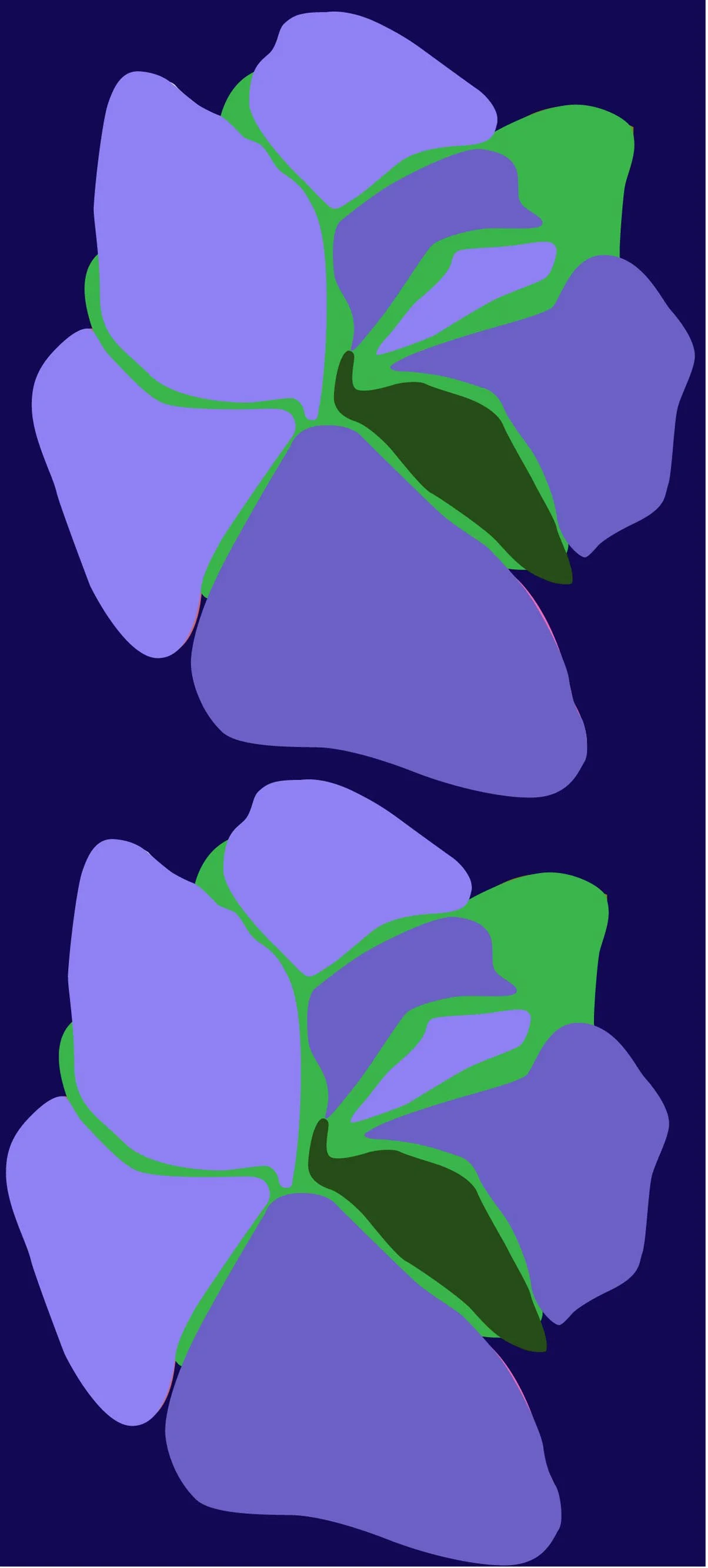Pansy flower pattern in violet blue on dark navy — original textile design by Kaisa Valtakari