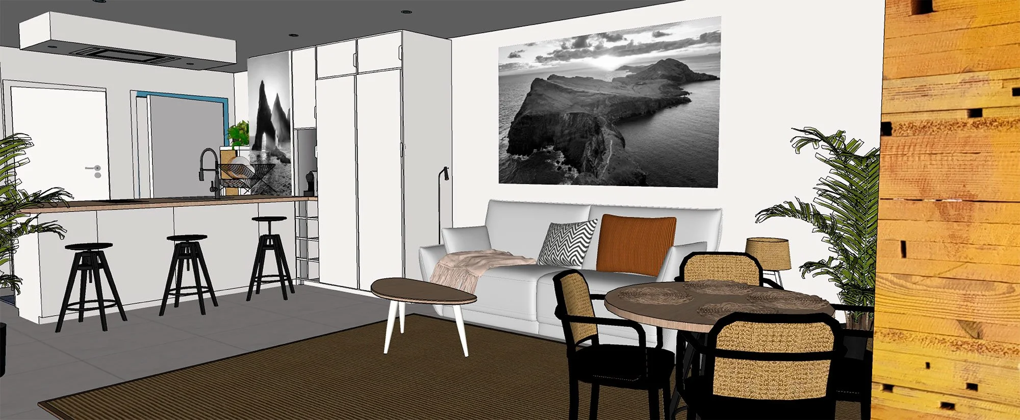  3D rendered  design in pool room, SketchUp visualisation