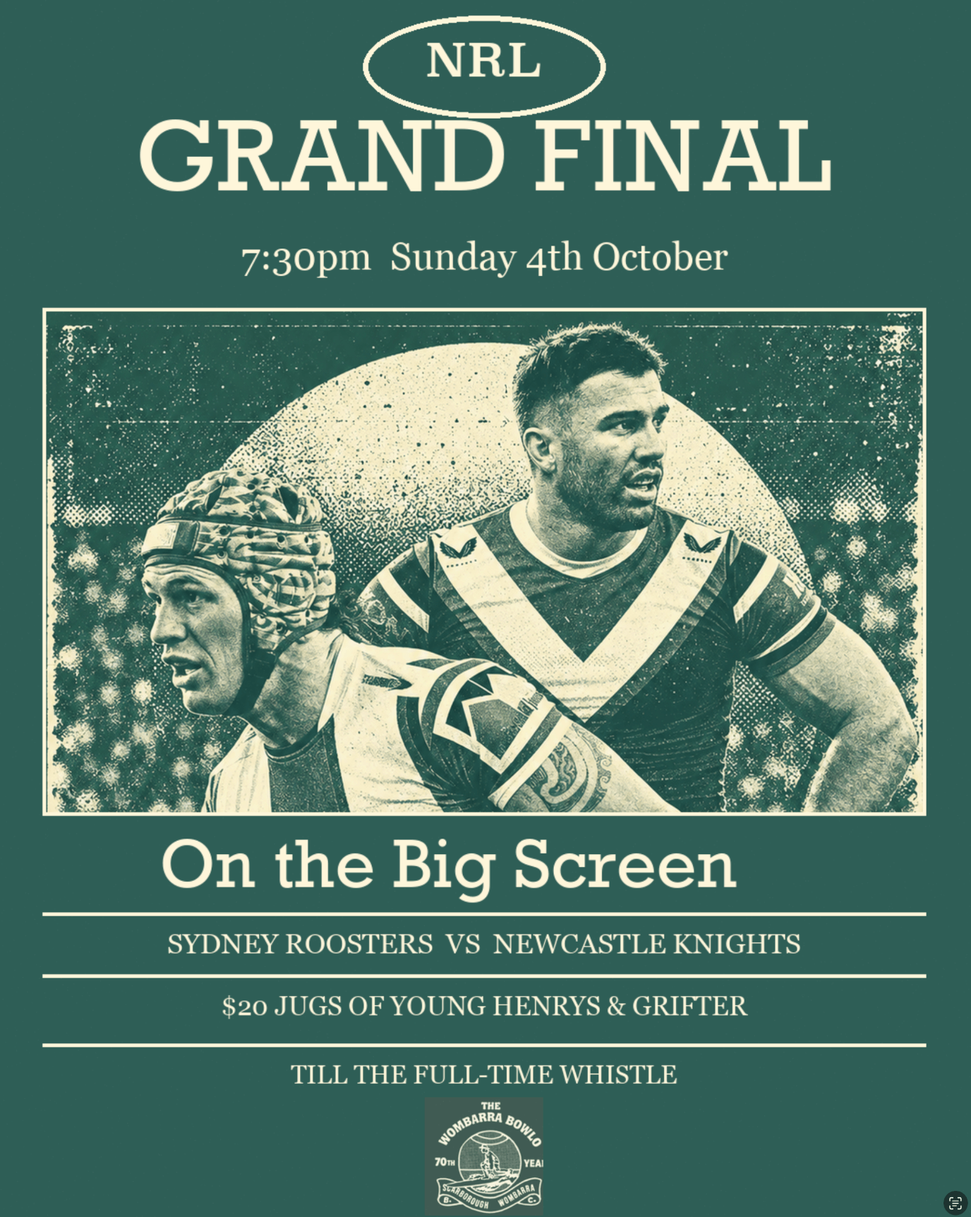 NRL GRAND FINAL OCTOBER 4th Wombarra bowlo