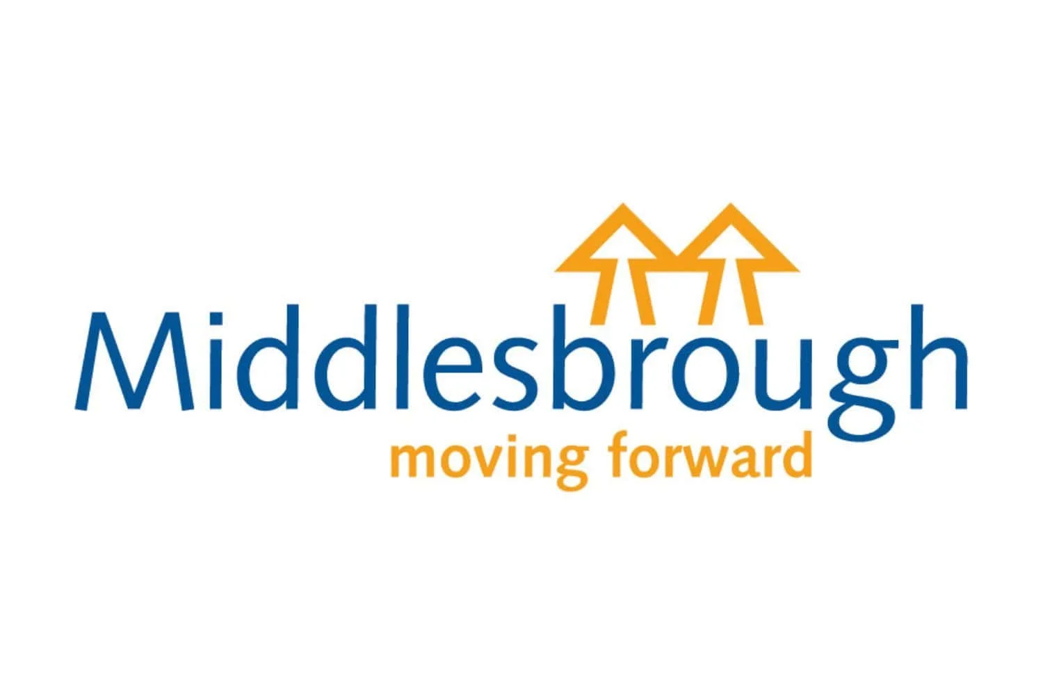 Middlesbrough logo with "moving forward" and two orange arrows pointing up.