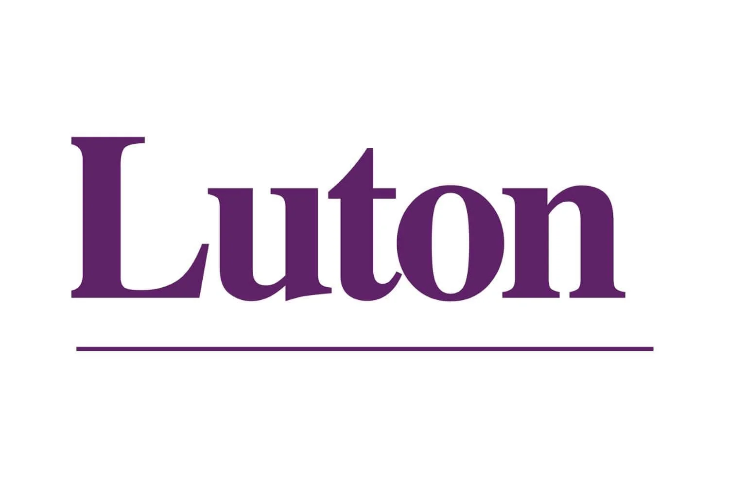 Logo with the word 'Luton' in purple text and an underline on a white background.