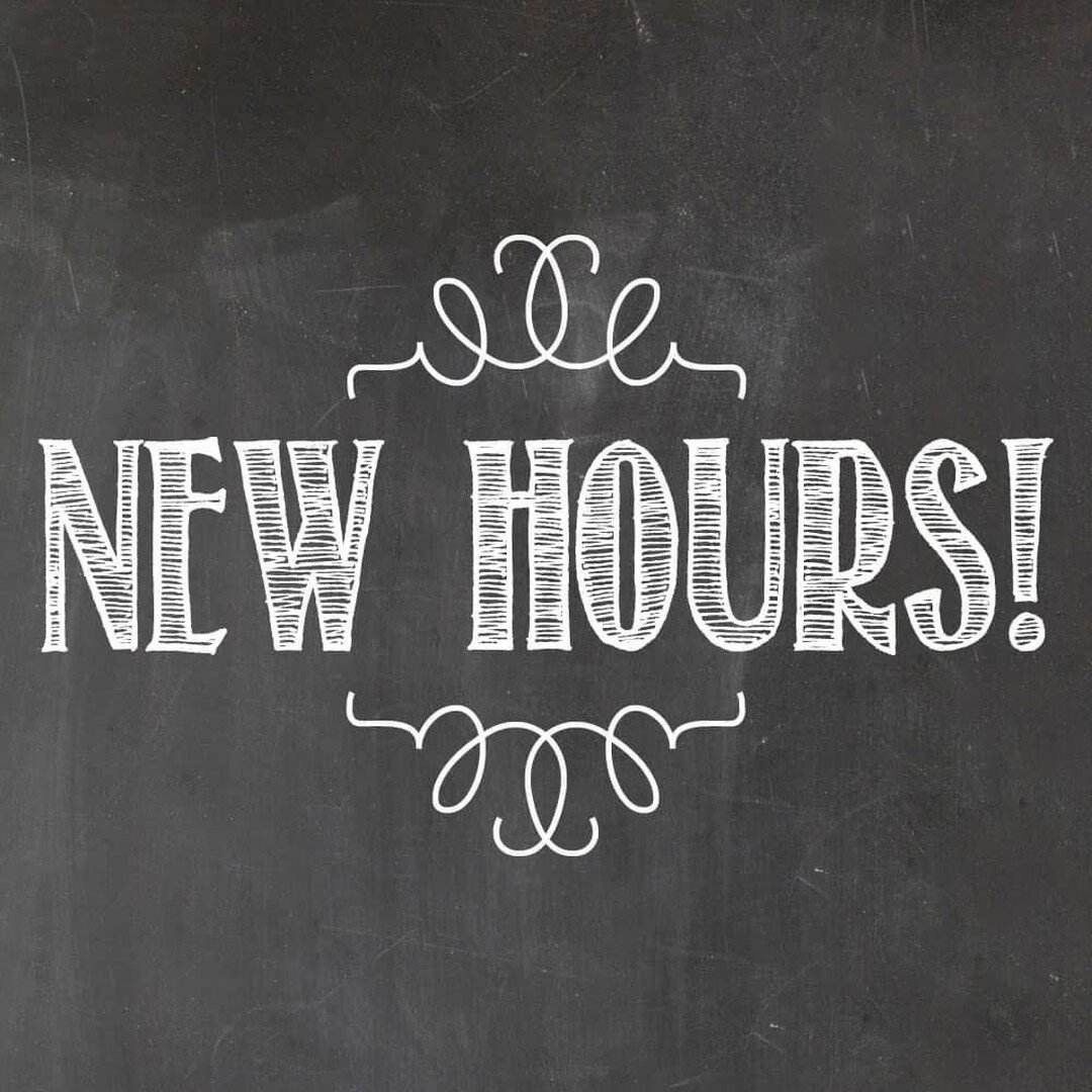 Woohoo! We have new hours! 

Monday 10:30 - 7:00
Tuesday 10:30 - 3:00
Wednesday 10:30 - 7:00
Thursday 10:30 - 3:00
Friday 10:30 - 7:00
Saturday 11:00 - 4:00

We will now be open later for your shopping pleasure on Monday, Wednesday, and Friday, as we