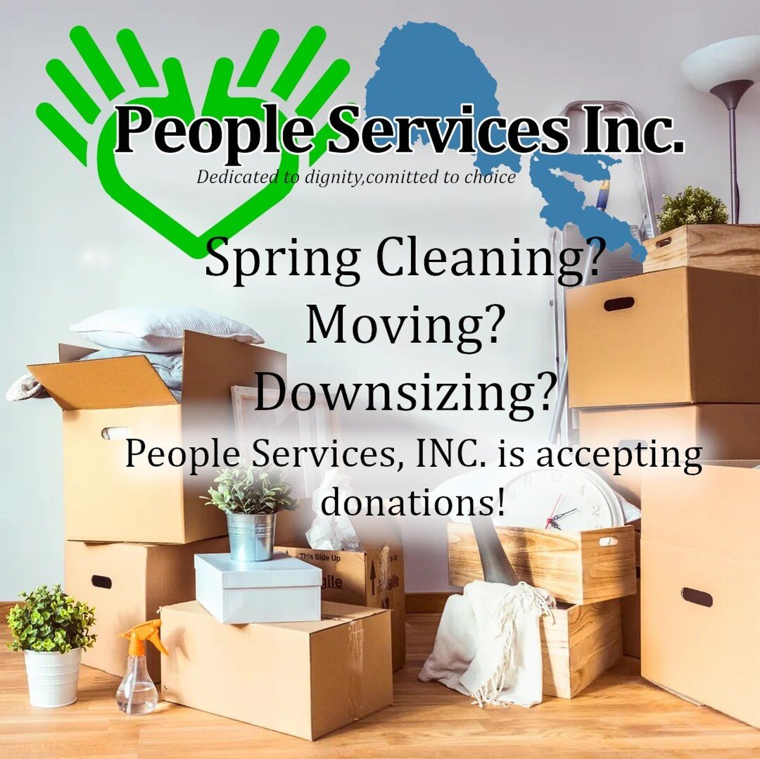 Are you doing some Spring cleaning? Are you moving and want to downsize? Do you just have too much stuff?
Right now, People Services, INC. is accepting donations of clothing, household items, and furniture! 

We sell our gently used donations at our 