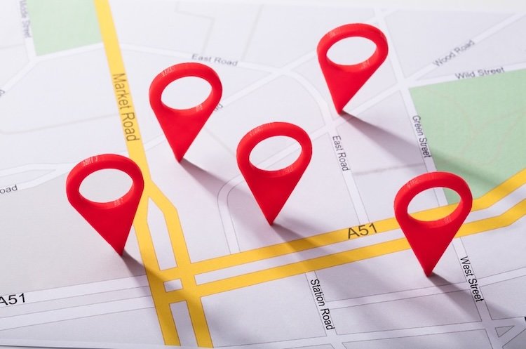 Map with pins to indicate locations