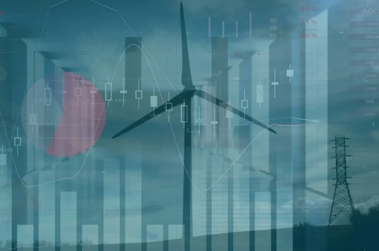 Windmill with data analytics graphics