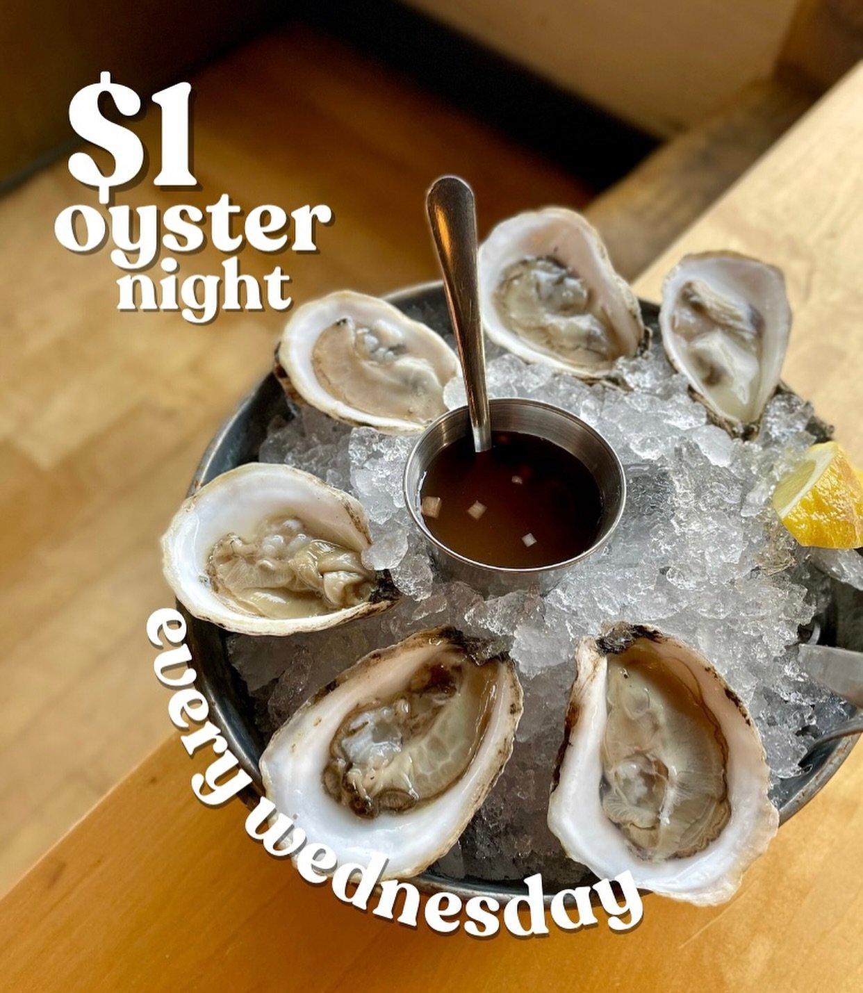 $1 OYSTER NIGHT 🦪 Now every Wednesday! Available all night! ✨ 

____
#revelryroc #specials #seafood