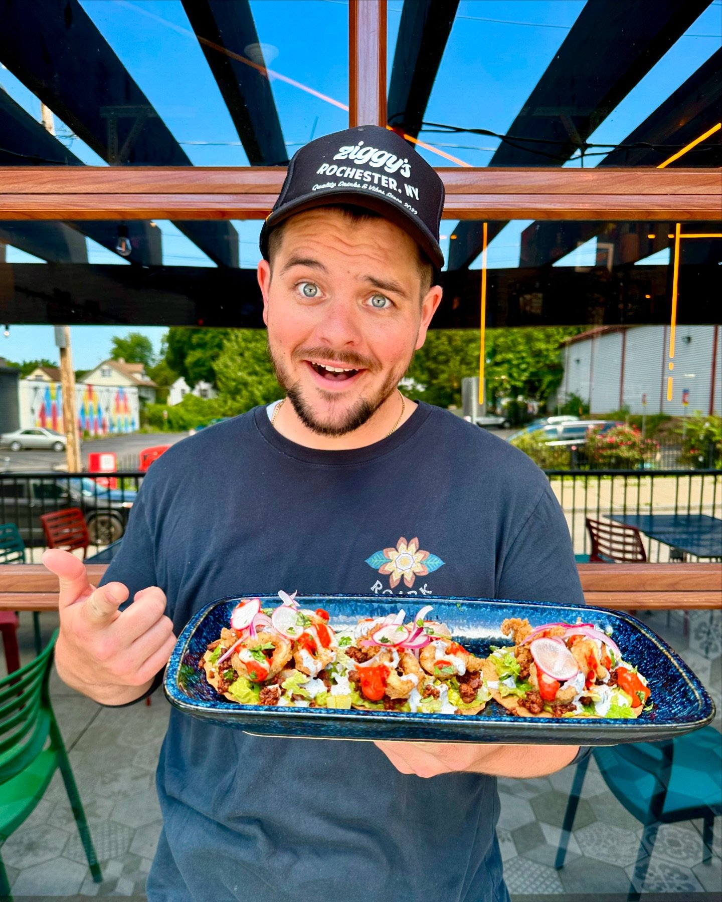 Calamari + Chorizo Tostada 🔥
&bull; pickled jalape&ntilde;o, shredded romaine, red onion, guajillo, black bean crema, radish, cilantro 

*available while supplies last 🏃&zwj;♂️
