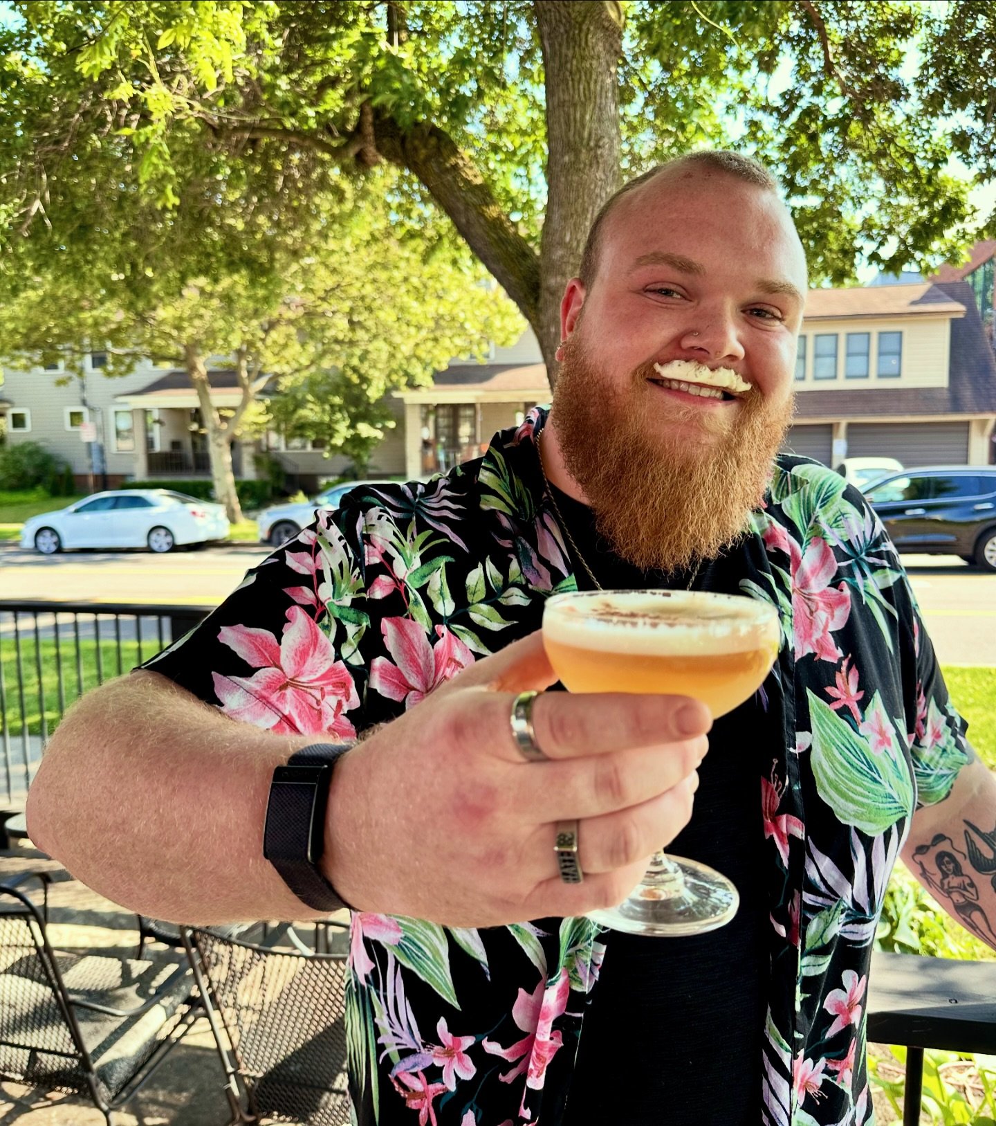 I MUSTACH(io) a question 🥸
&bull; rum, vanilla, pistachio orgeat, grapefruit, egg white, angostura 

@chreath 10p-2a for all your booty shaking needs 💃🏻