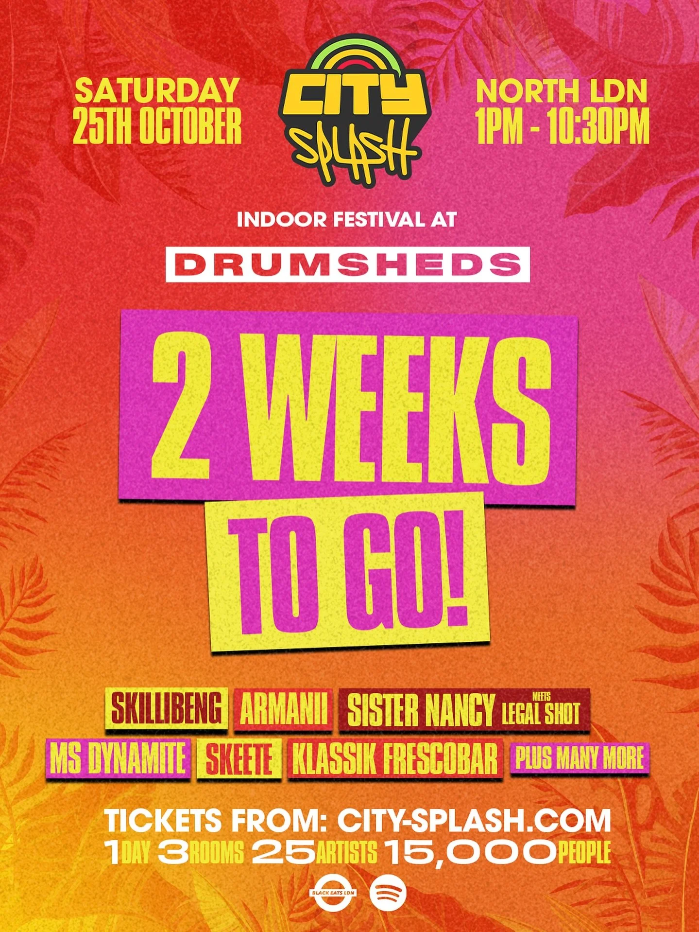 2 WEEKS TO GO TIL WE TAKEOVER&nbsp;@DRUMSHEDS🔥🔥🔥

Europe&rsquo;s biggest indoor Caribbean music festival returns to London&rsquo;s most impressive venue on the 25th of October. 

We&rsquo;re bringing you 3 ROOMS with over 25 ARTISTS bringing you t