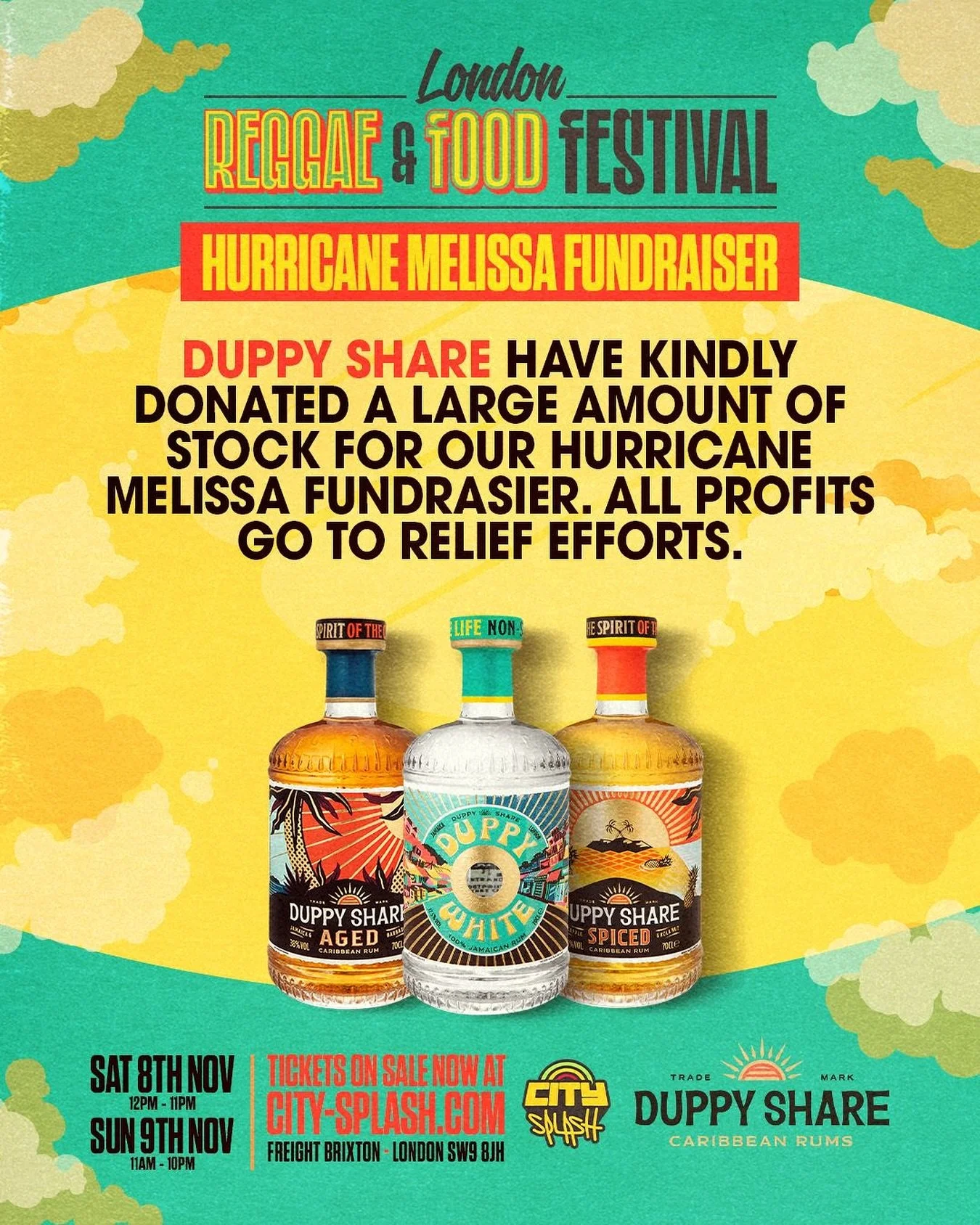 @theduppyshare have kindly donated a large amount of stock for our Hurricane Melissa Fundraiser. 🍹 

Saturday &amp; Sunday we unite together for the City Splash x London Reggae &amp; Food Festival fundraiser. All profits for this event will be going
