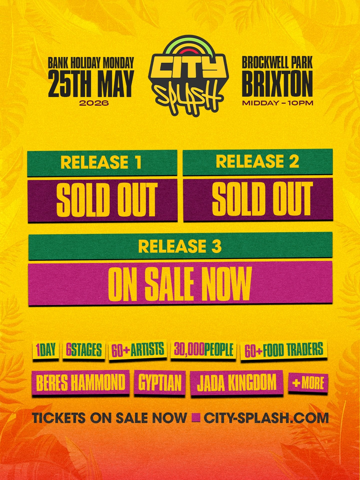 Release 1 &amp; 2 SOLD OUT. Release 3 selling QUICK! 🚨

#CitySplash #TheHomeOfCulture