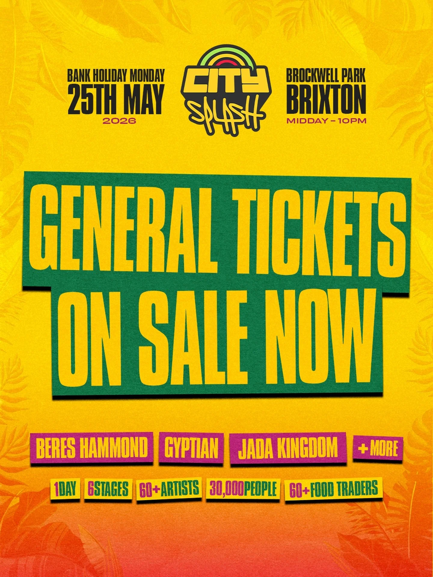 GENERAL RELEASE TICKETS ON SALE NOW 🚨

Lock in your spot today for the BIGGEST City Splash yet. Be quick, tickets will sell FAST. 

Payment plan &amp; group ticket options are also available at checkout. Secure a spot with a deposit from as little a