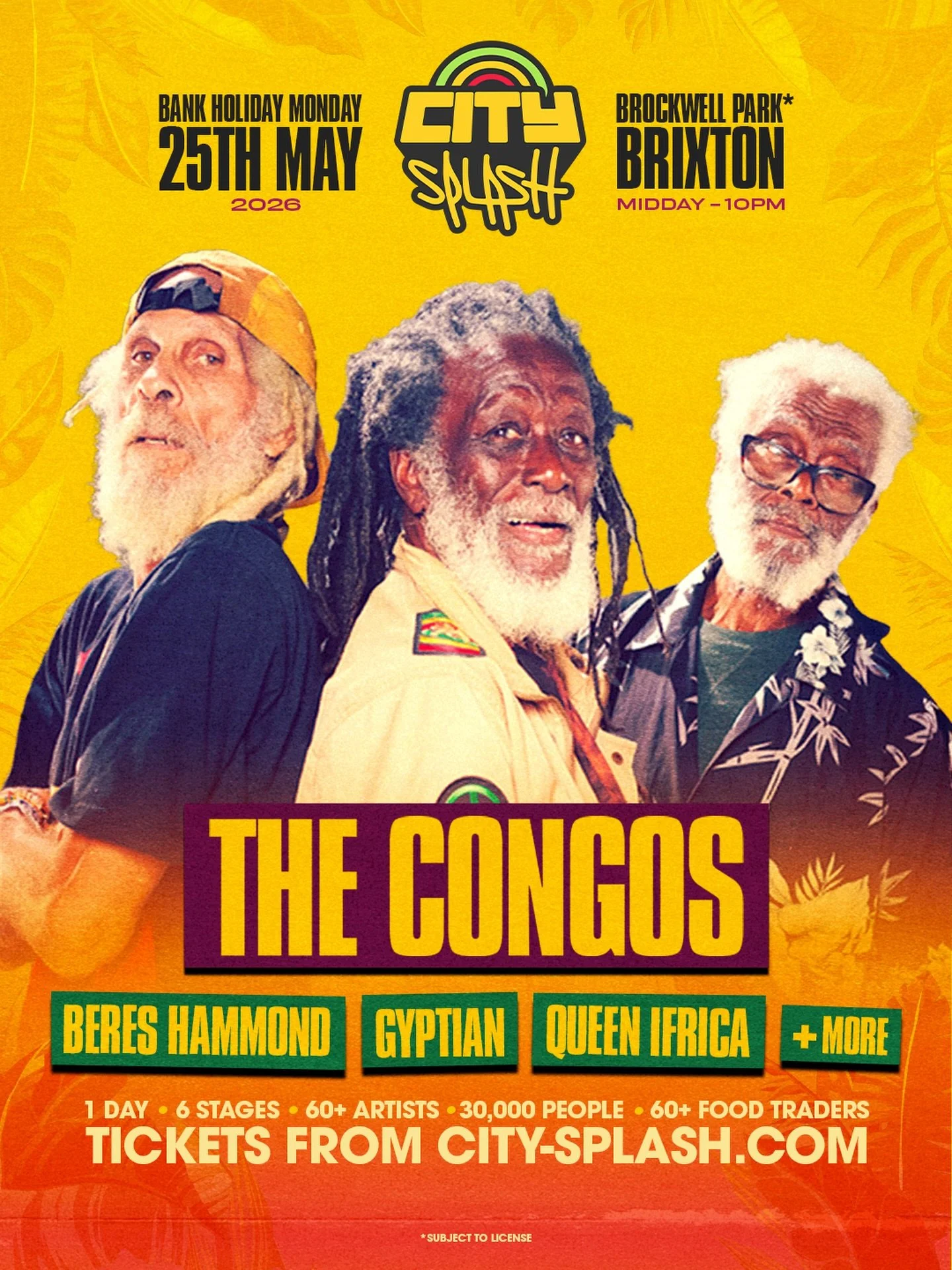 The Congos are set to bring roots reggae as real as it can get to the heart of Brixton. All the way from Jamaica the trio will be bringing such great energy &amp; power to the City Splash stage.
 🔥🔥
Catch them in May by securing a ticket via the li