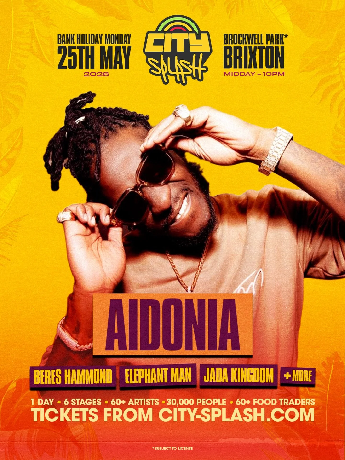 Catch the ICONIC Dancehall star Aidonia this May Bank Holiday LIVE at City Splash setting the stage ON FIRE with HIT after HIT🔥🔊

City Splash is selling at record speeds, so be quick to lock in your ticket before it&rsquo;s too late! You know Aidon