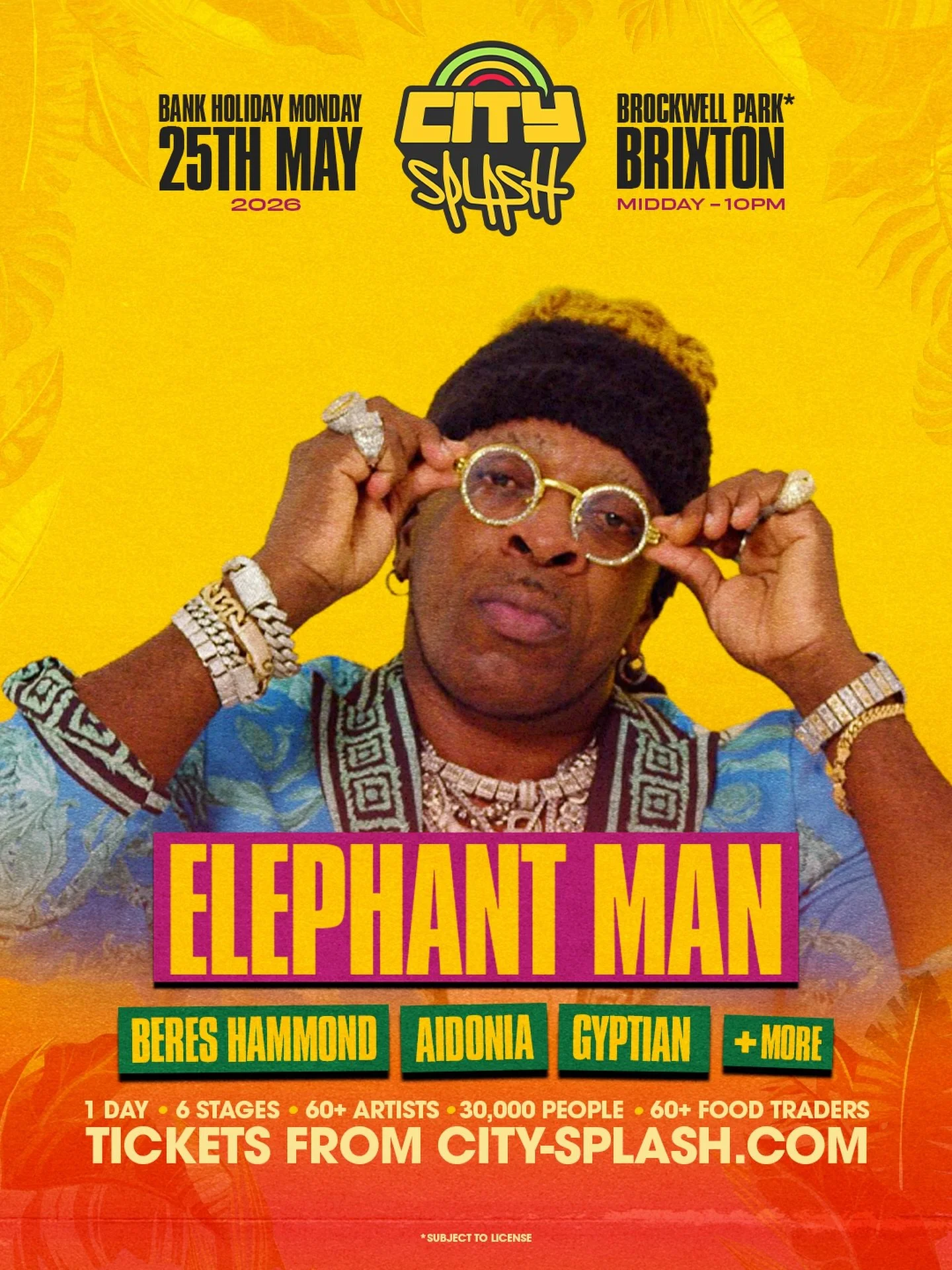 The LEGEND himself Elephant Man is set to hit the City Splash stage this May with serious ENERGY 💥🔥

Get your tickets now via the link in our bio. Don&rsquo;t pass up on this ICONIC day coming this May Bank Holiday 🎟️

#TheHomeOfCulture #CitySplas