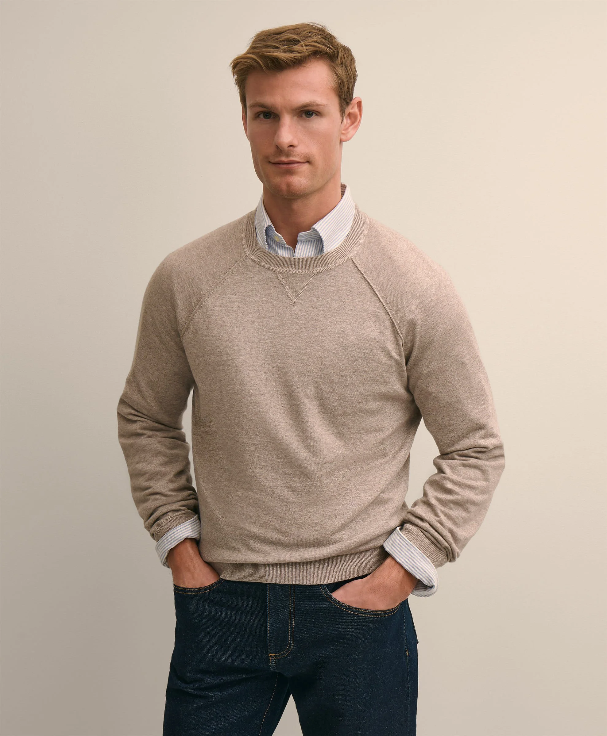 Brooks Brothers Linen-Blend Crewneck Sweater — Khaki