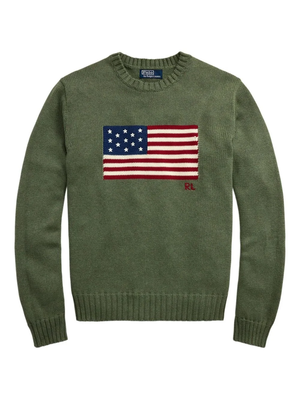 Polo Ralph Lauren Flag Crewneck Cotton Sweater — Green