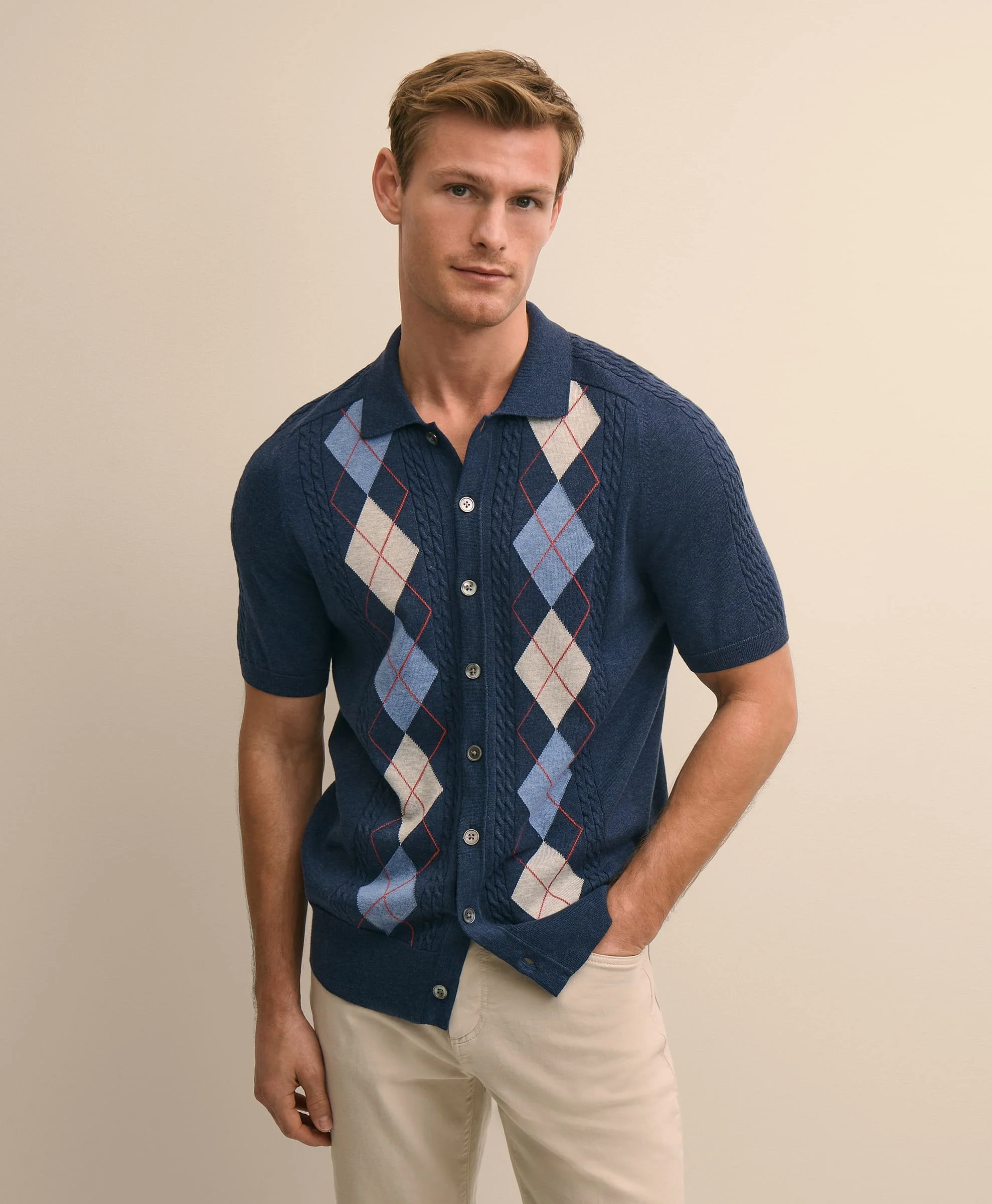 Brooks Brothers Argyle Polo Sweater — Navy Multi