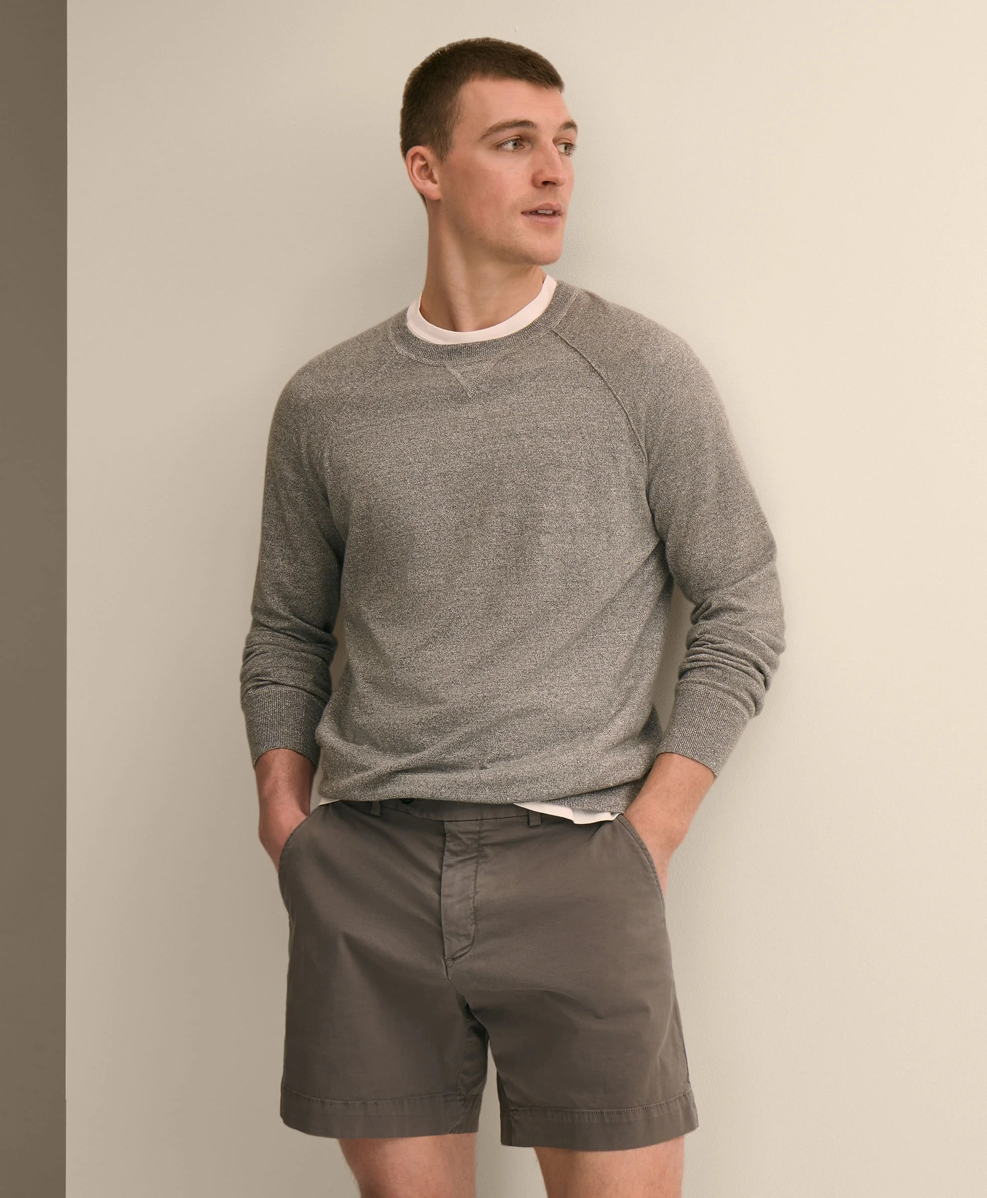Brooks Brothers Linen-Blend Crewneck Sweater — Grey