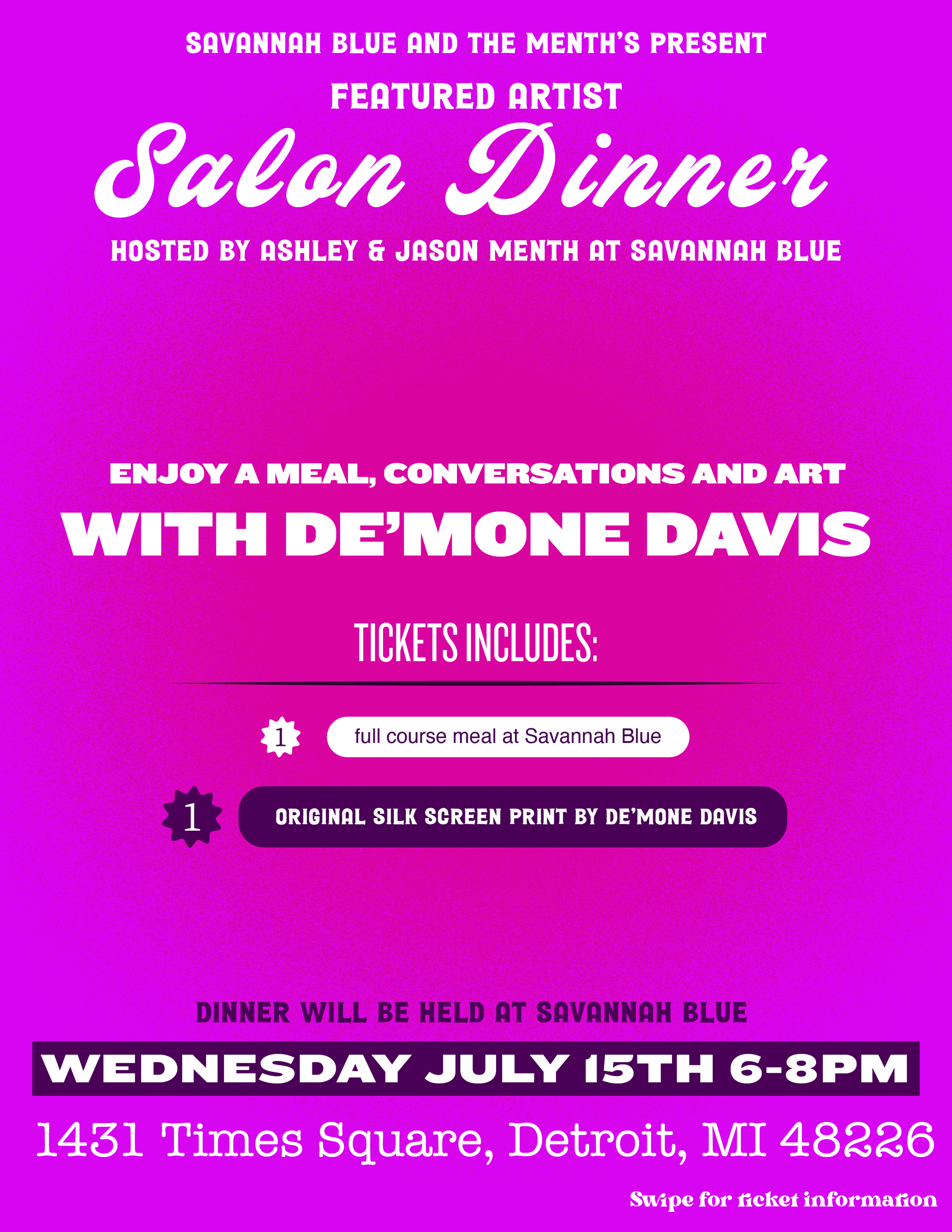 Featured Artist Salon Dinner Hosted by Ashley &amp; Jason Menth @ Savannah Blue